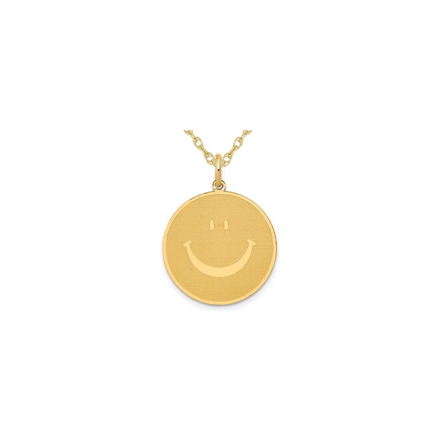 14K Yellow Gold Polished Smiley Face Charm Pendant Necklace with Chain