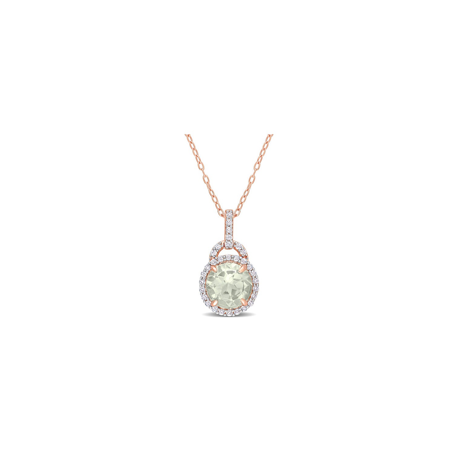 3.26 Carat Green Quartz Pendant Necklace in Rose Pink Plated Sterling Silver with Chain