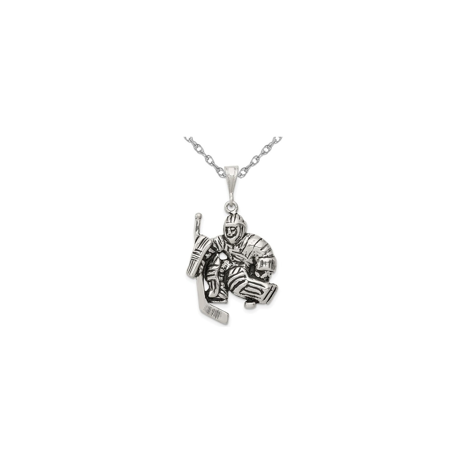 Sterling Silver Hockey Goalie Charm Pendant Necklace with Chain