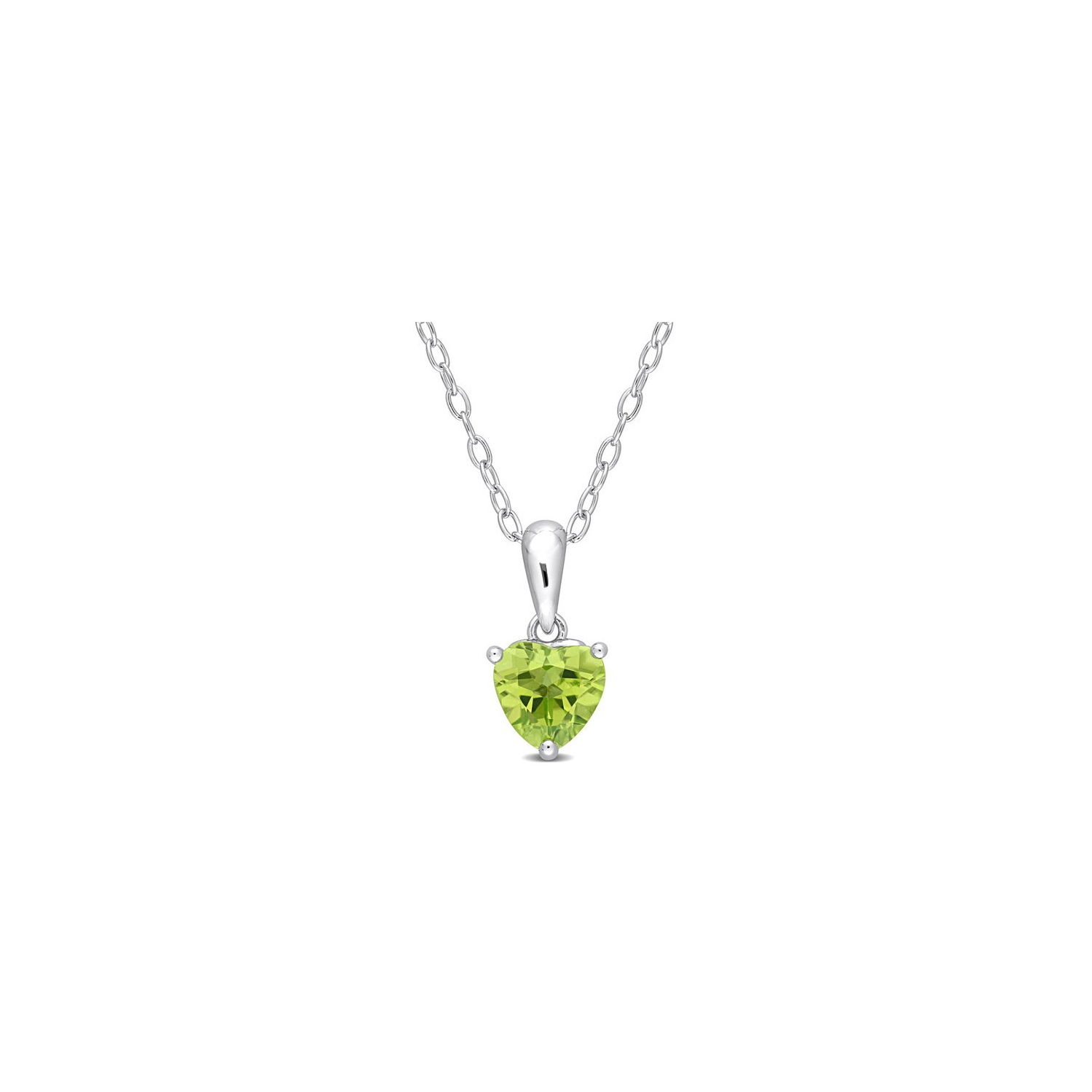 4/5 Carat Peridot Heart Solitaire Pendant Necklace in Sterling Silver with Chain