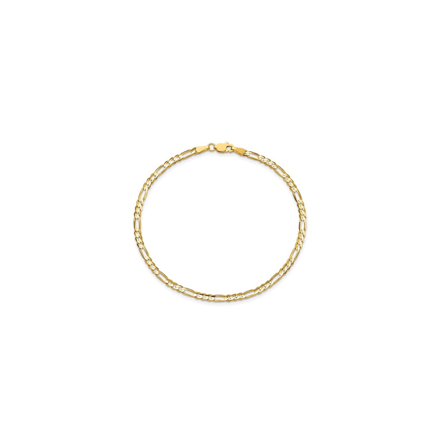 Bracelet maille figaro concave, dames 3&nbsp;mm, 7 po, or jaune 14K ct
