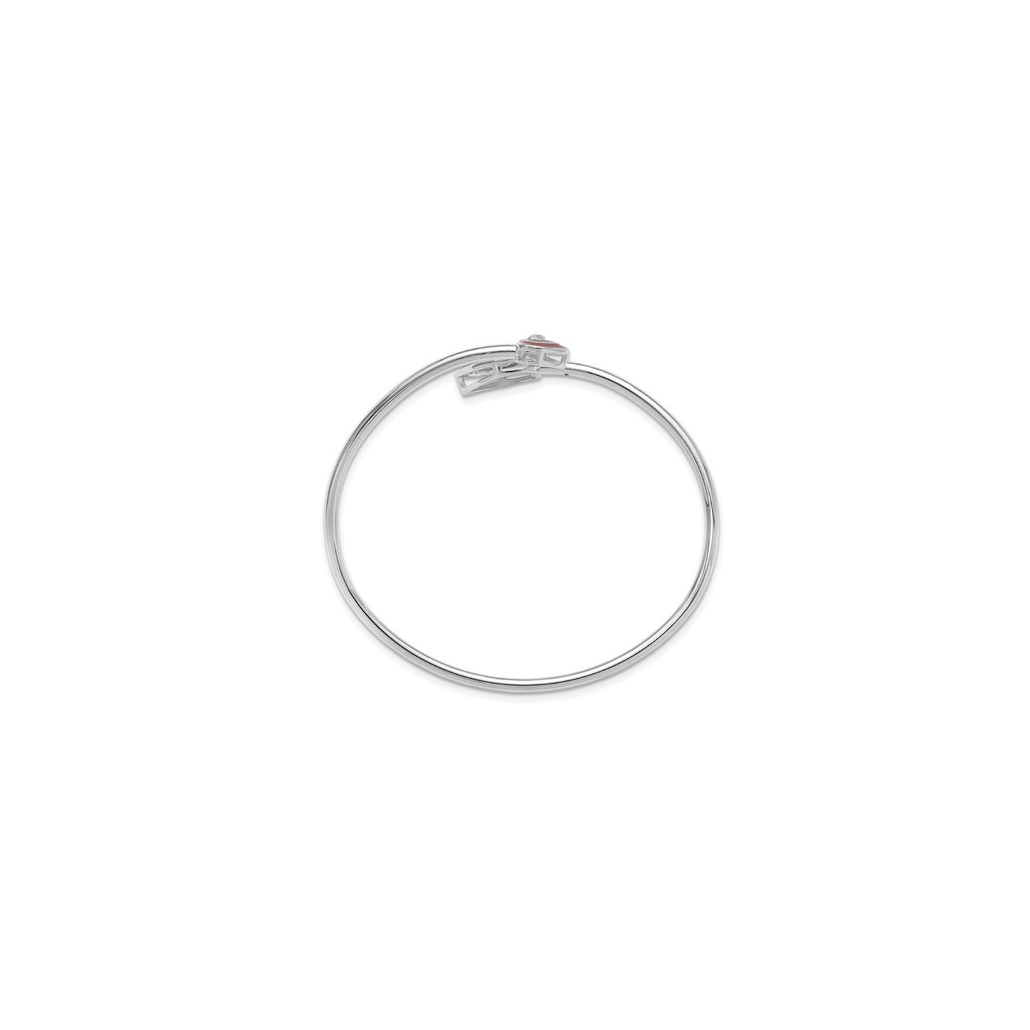 Bracelet rigide en argent sterling à cœur flexible, émail rouge et zircons cubiques