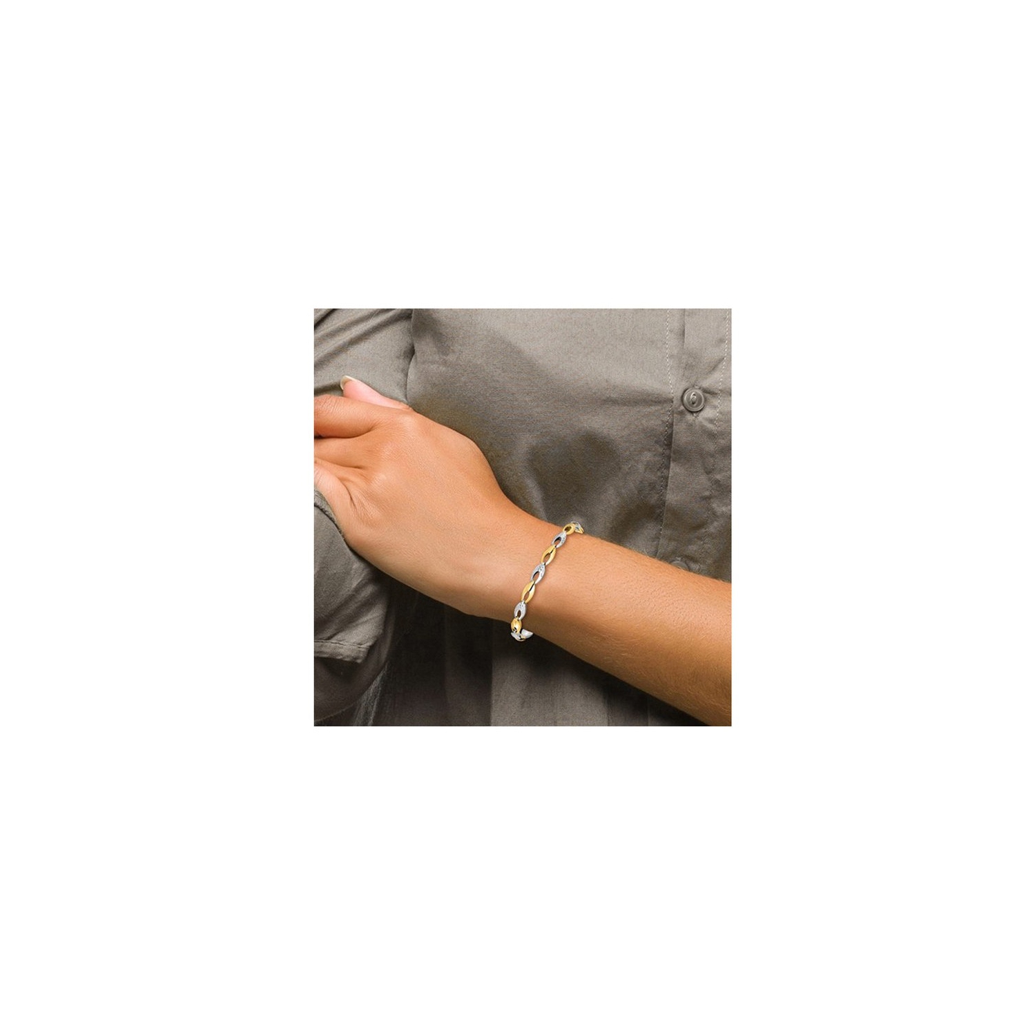 Ladies 14K Yellow and White Gold Two-tone Polished Link Bracelet