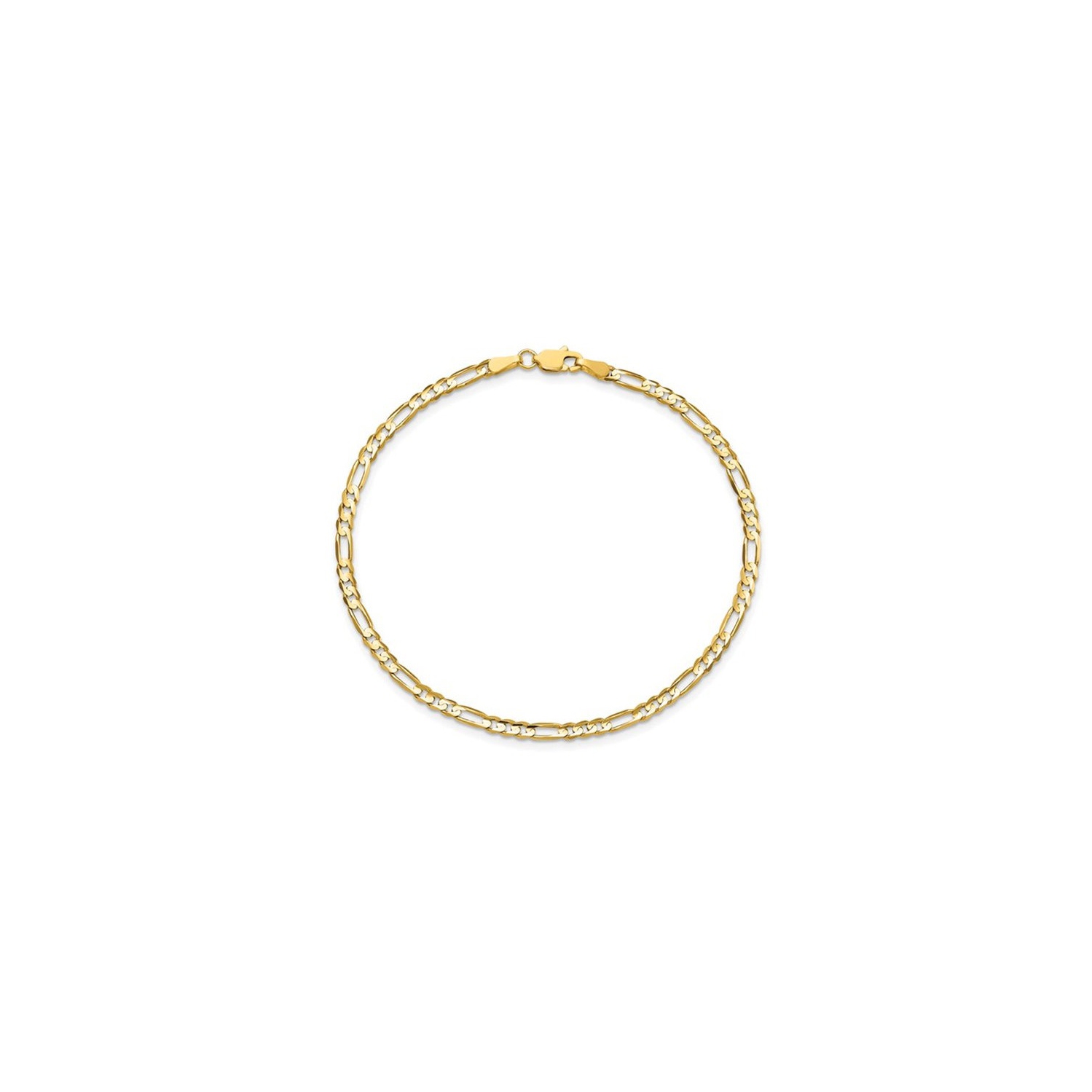 Bracelet Figaro concave de 3&nbsp;mm 8 po en or jaune 14K ct