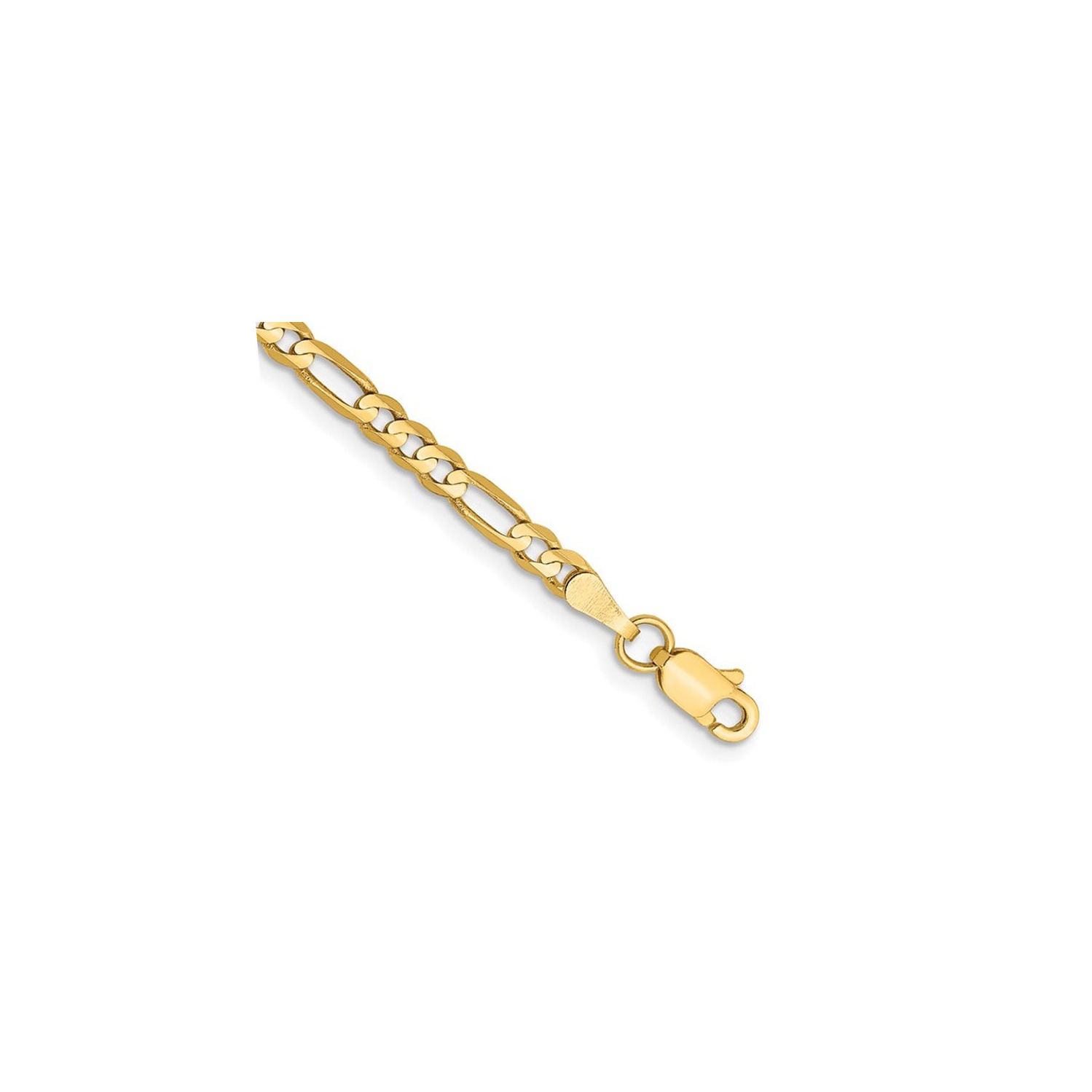 Bracelet Figaro concave de 3 mm 8 po en or jaune 14K ct