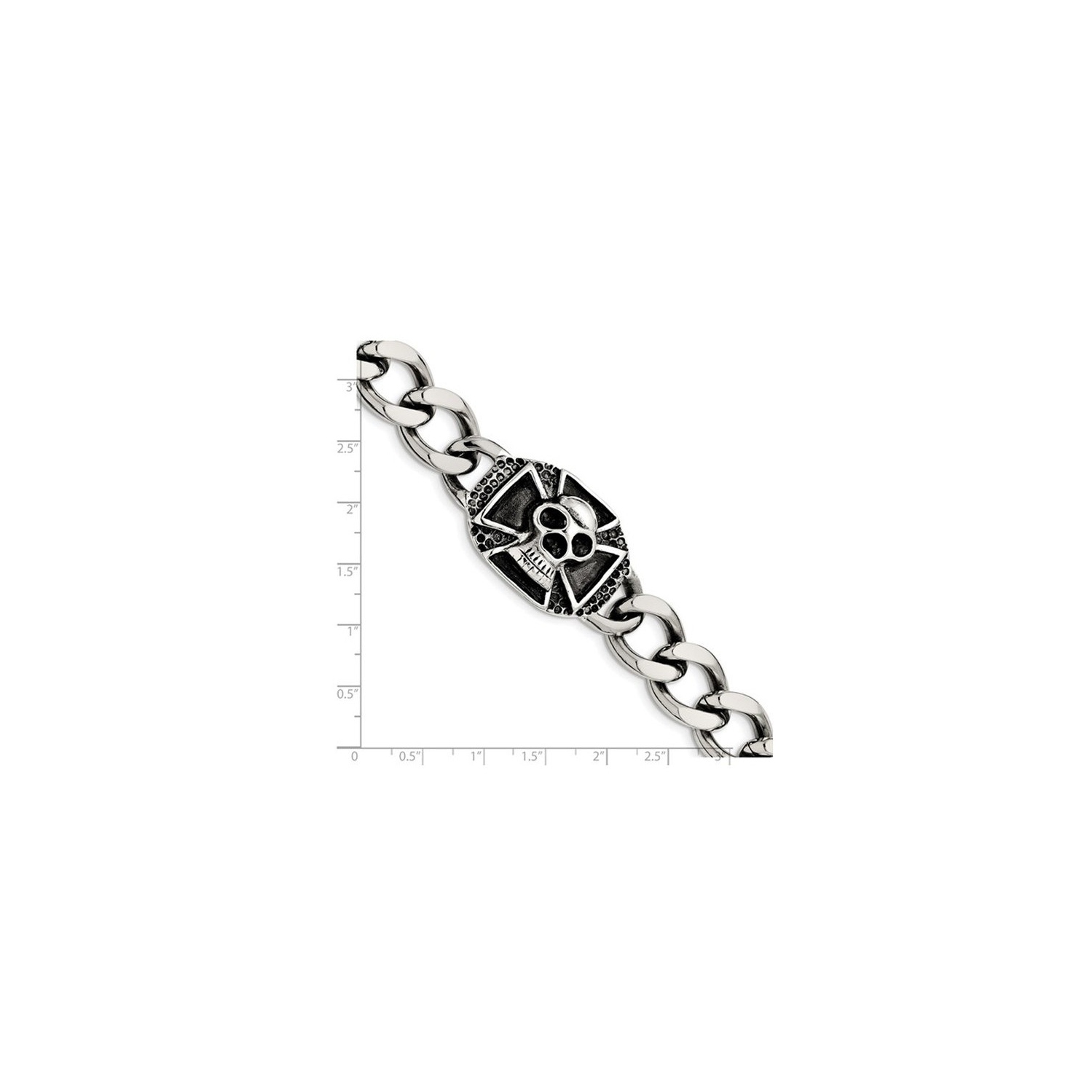 Bracelet à motif de crâne antique et poli en acier inoxydable