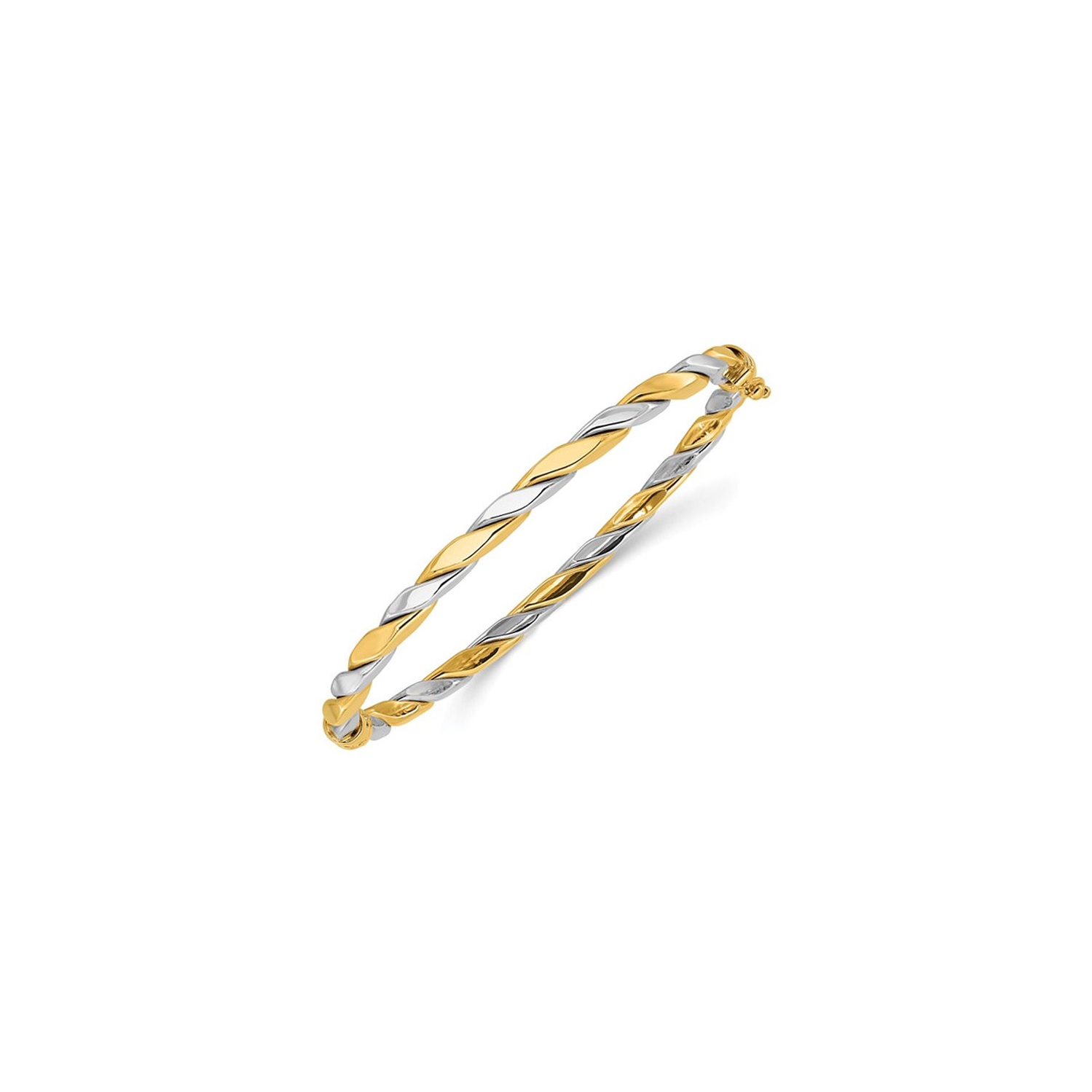 Bracelet torsadé à charnière en or jaune et blanc 14K ct poli