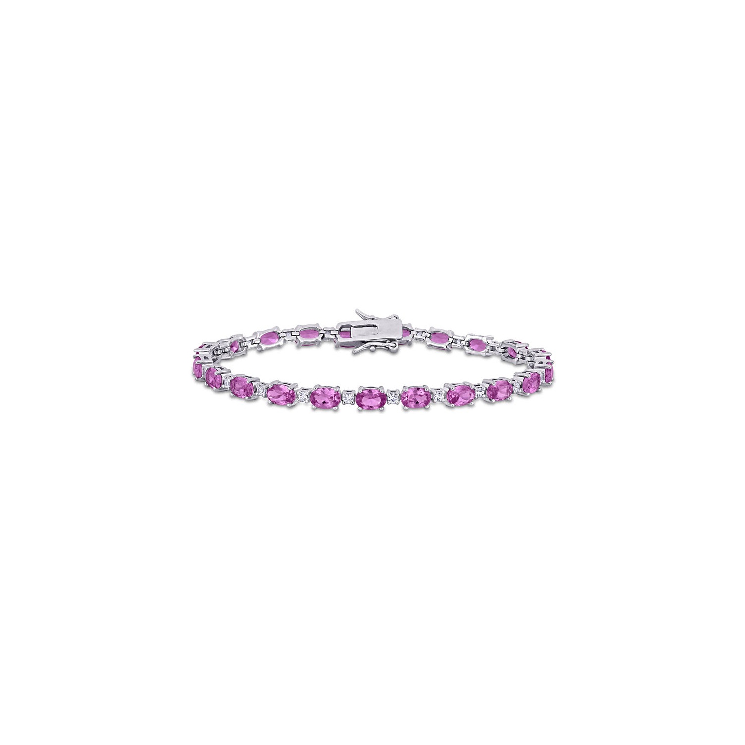 Bracelet en argent sterling avec saphirs synthétiques roses et blancs d'14,00&nbsp;carat (7,25 po)