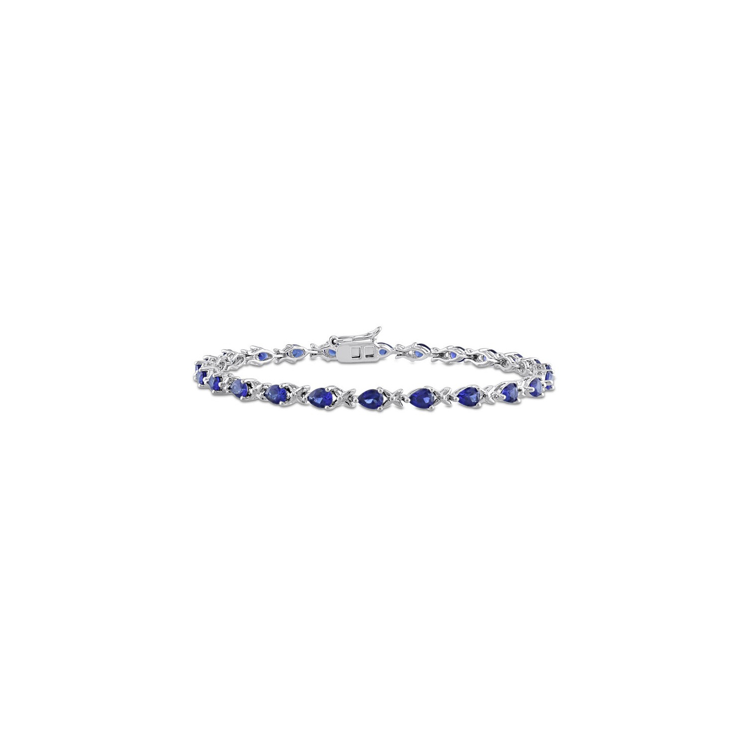 Bracelet à maillons en argent sterling avec saphirs bleus synthétiques de 5,28&nbsp;carat (7,25 po)