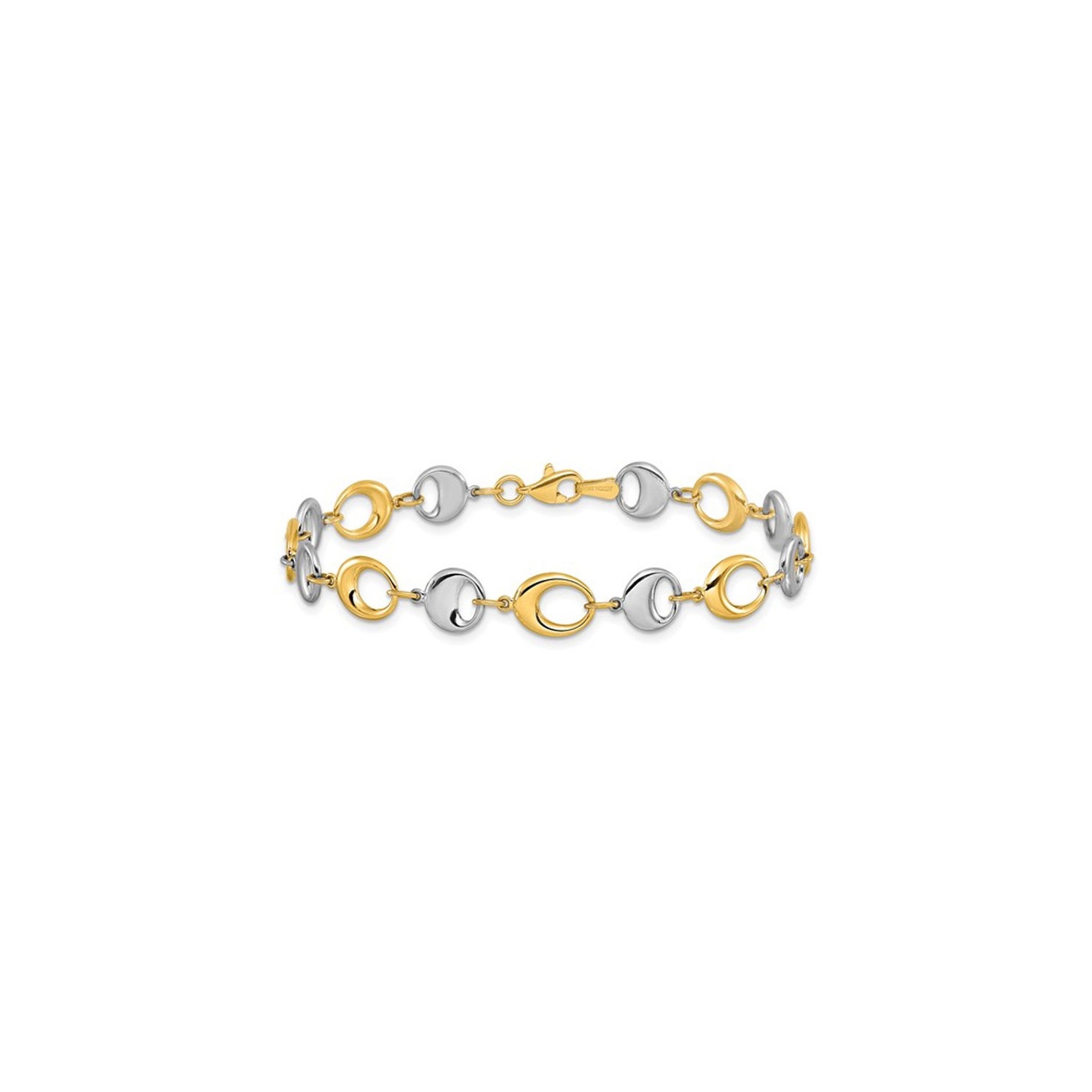 14K Yellow and White Gold Two-tone Polished Link Bracelet