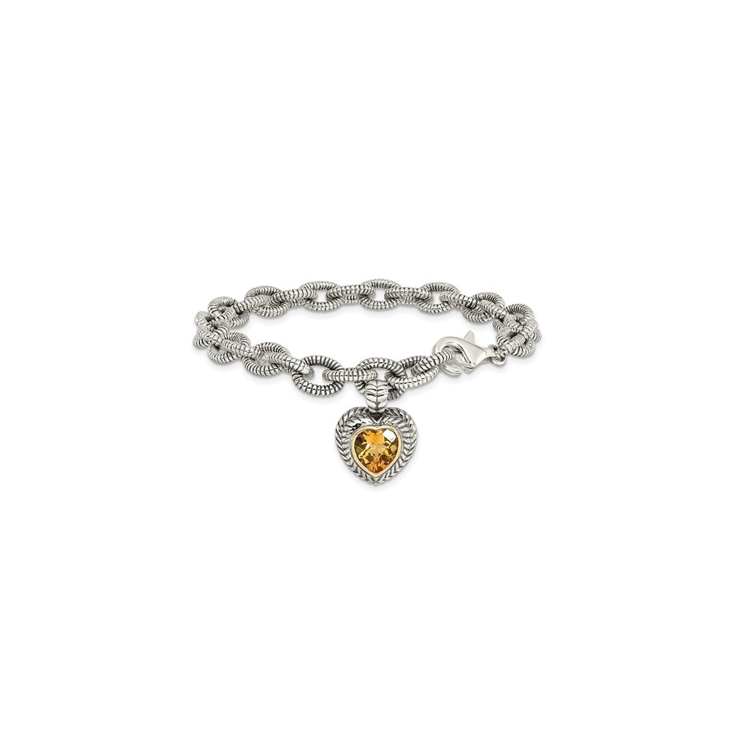 Bracelet en argent sterling avec citrine en forme de coeur accent or 14K ct