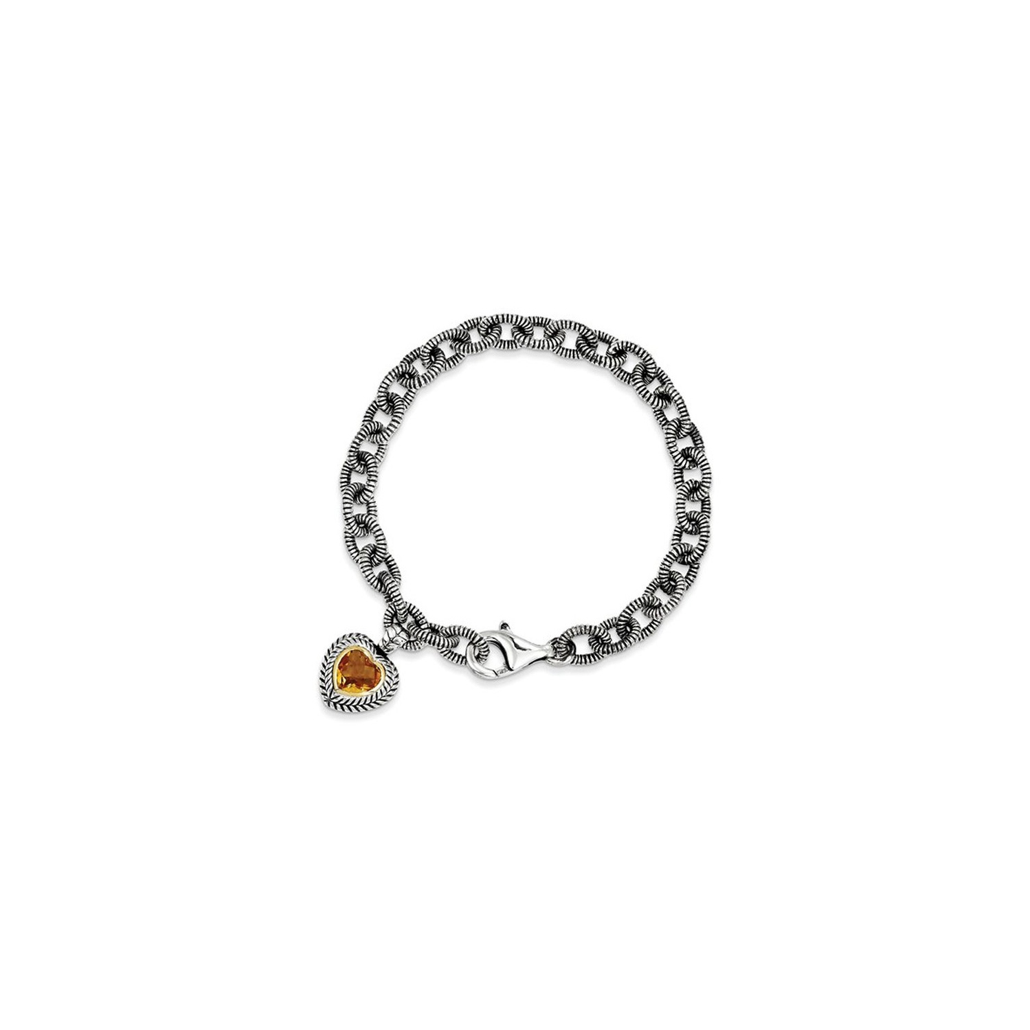 Bracelet en argent sterling avec citrine en forme de coeur accent or 14K ct