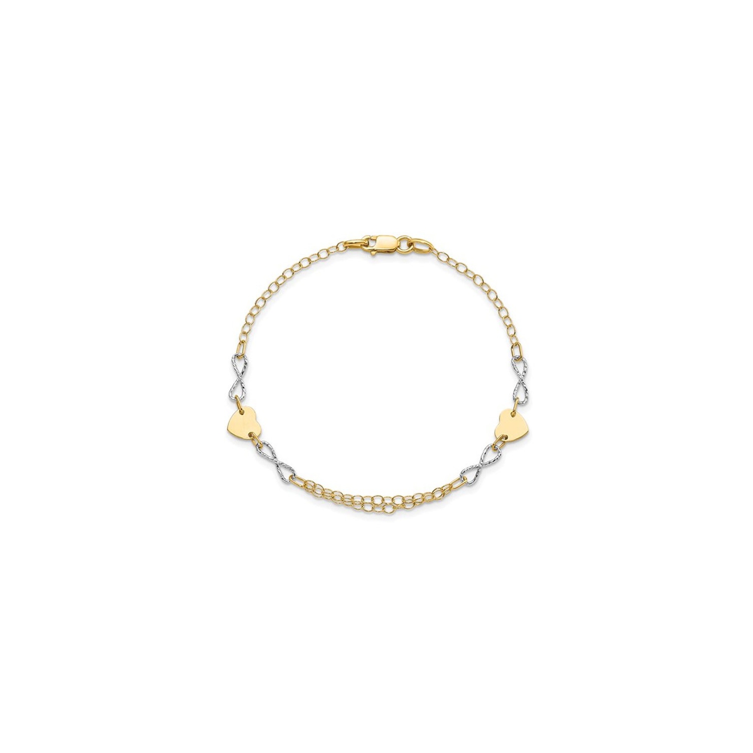 Bracelet en or jaune 14K ct avec symbole de l'infini et coeur