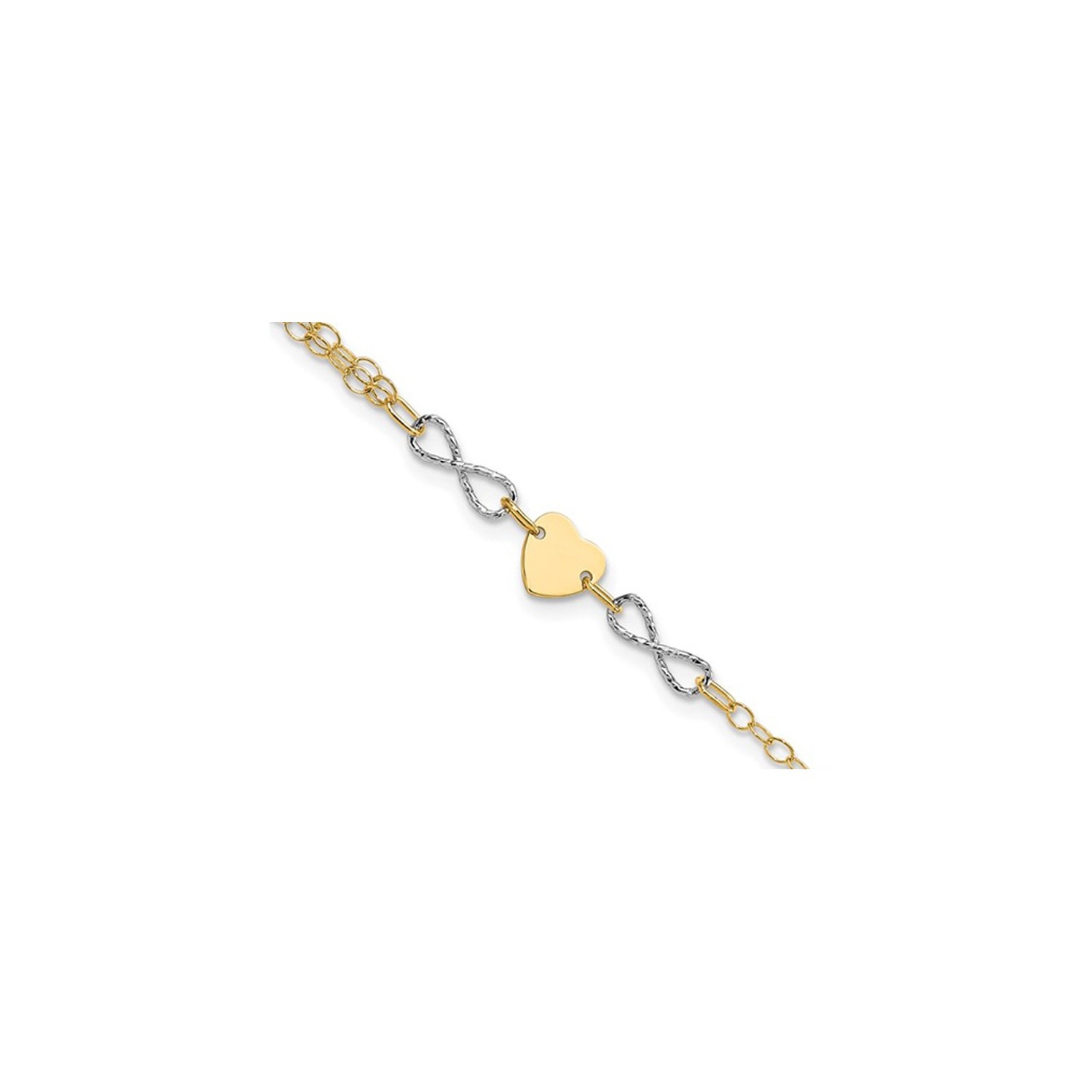 Bracelet en or jaune 14K ct avec symbole de l'infini et coeur