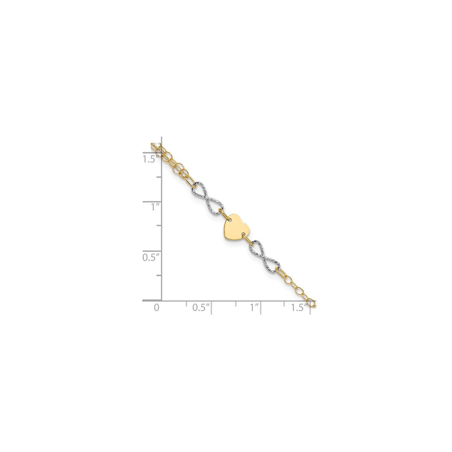 Bracelet en or jaune 14K ct avec symbole de l'infini et coeur