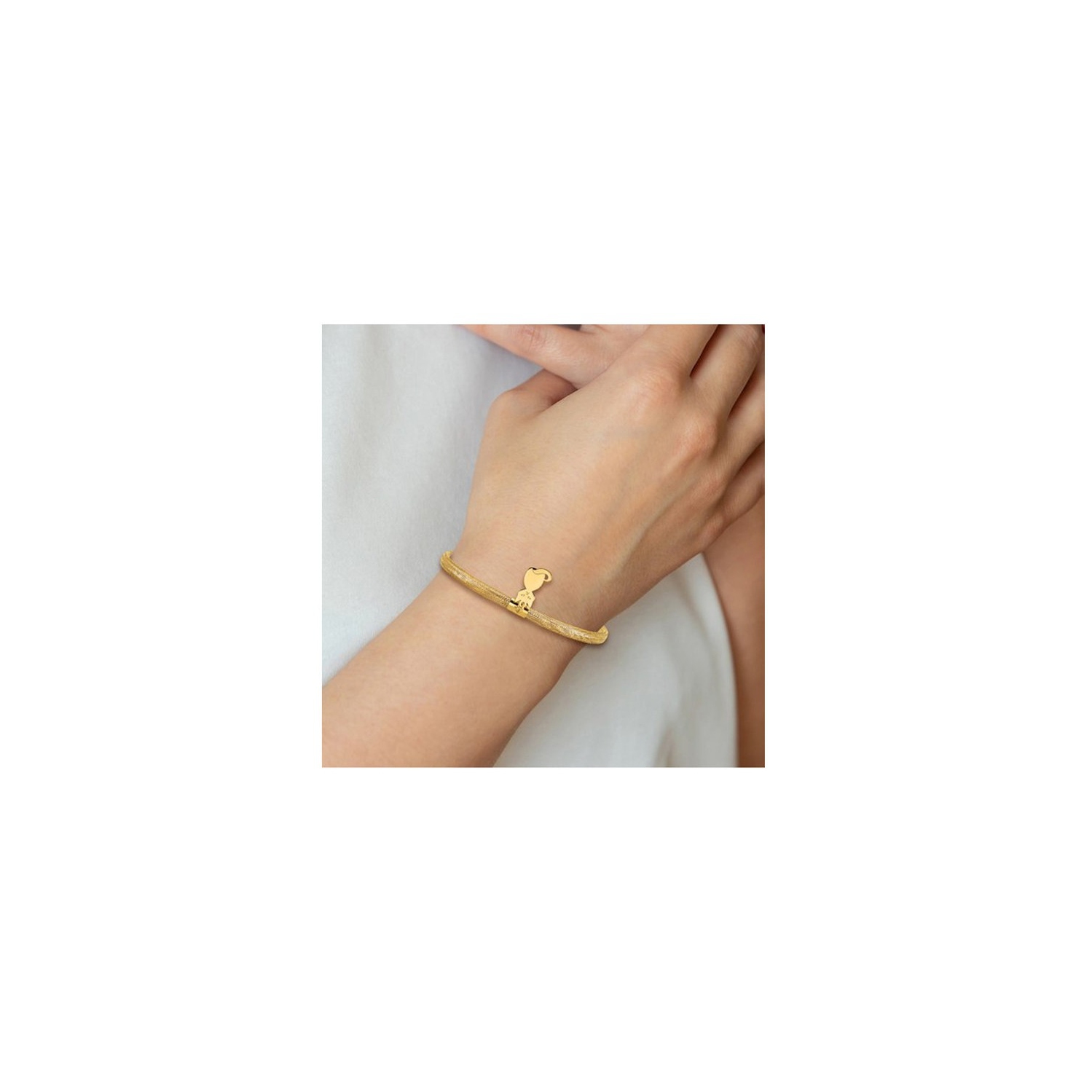 Bracelet élastique en mailles de chat, or jaune 14K ct