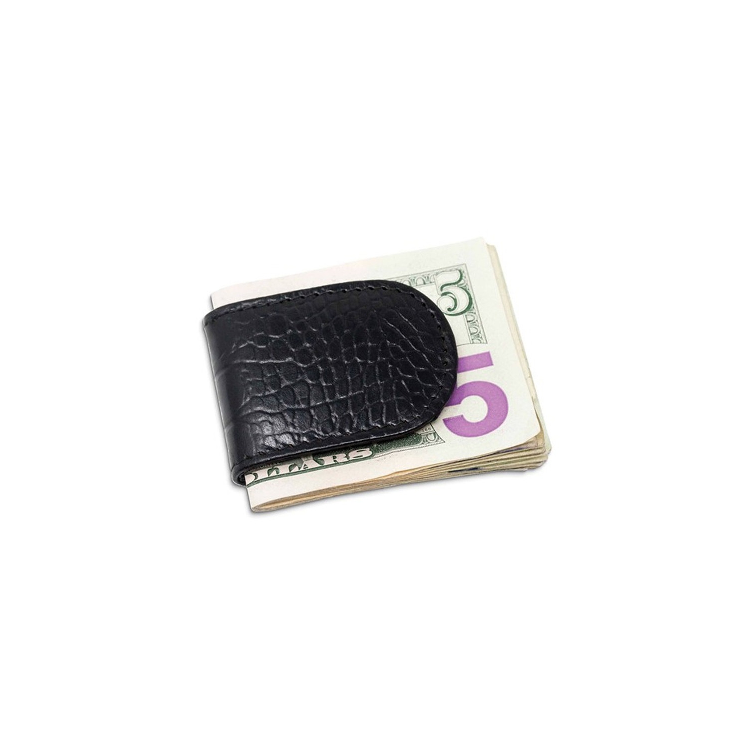 Pince à billets magnétique en cuir crocodile noir