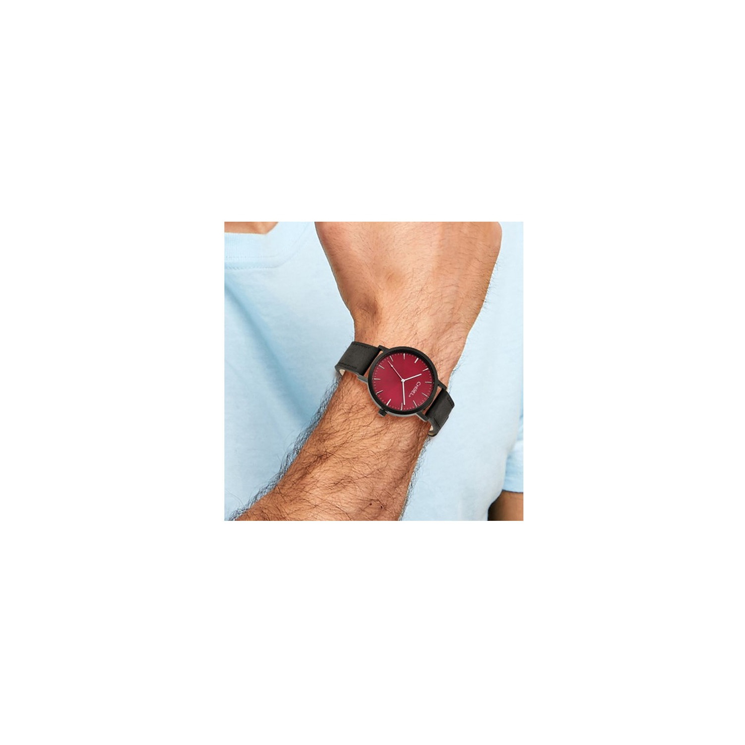 Chisel Black Plated Red Dial Analog Watch with Leather Band