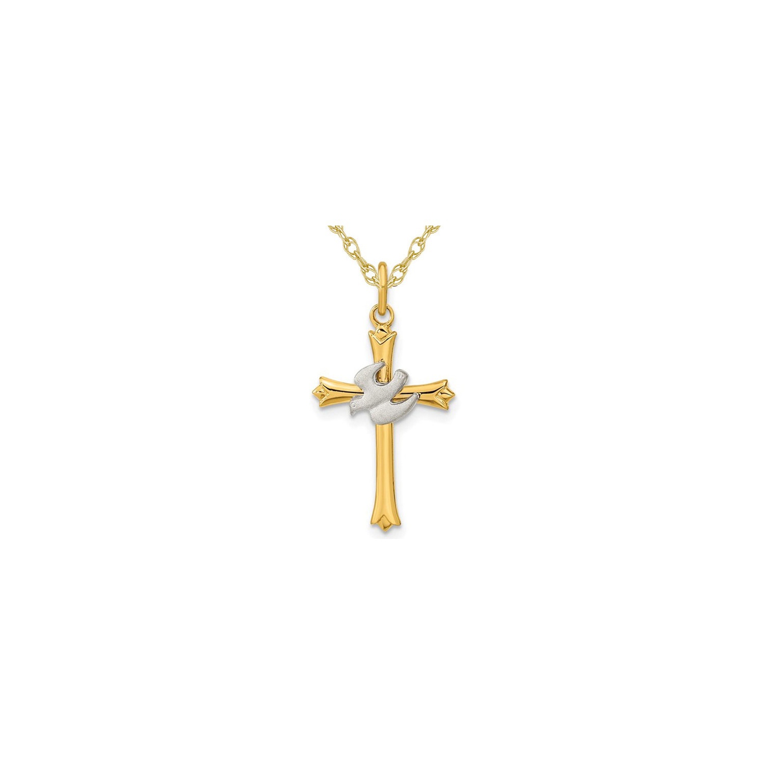 Yellow Plated Sterling Silver Dove Cross Pendant Necklace with Chain
