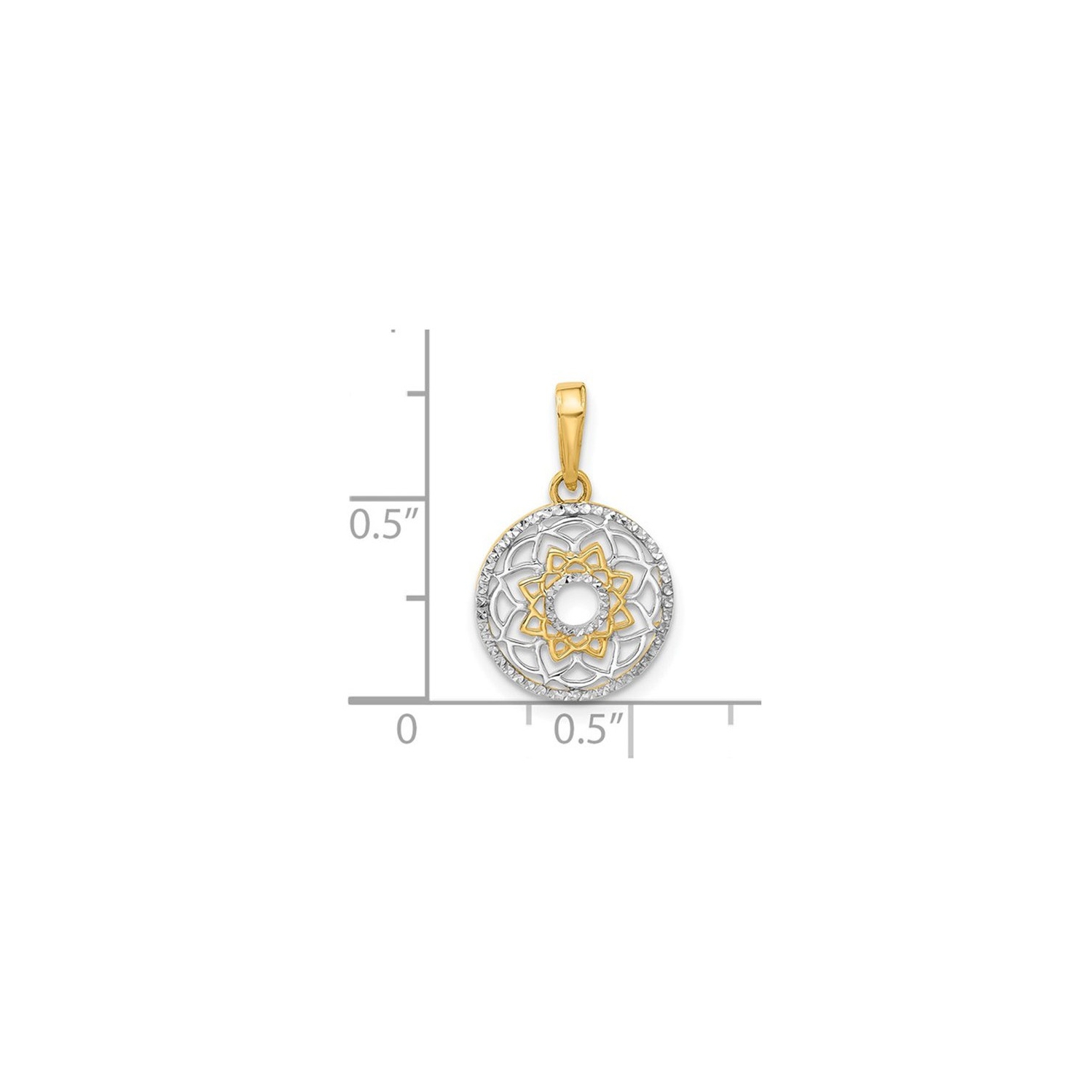 14K Yellow and White Gold Floral Circle Pendant Necklace with Chain