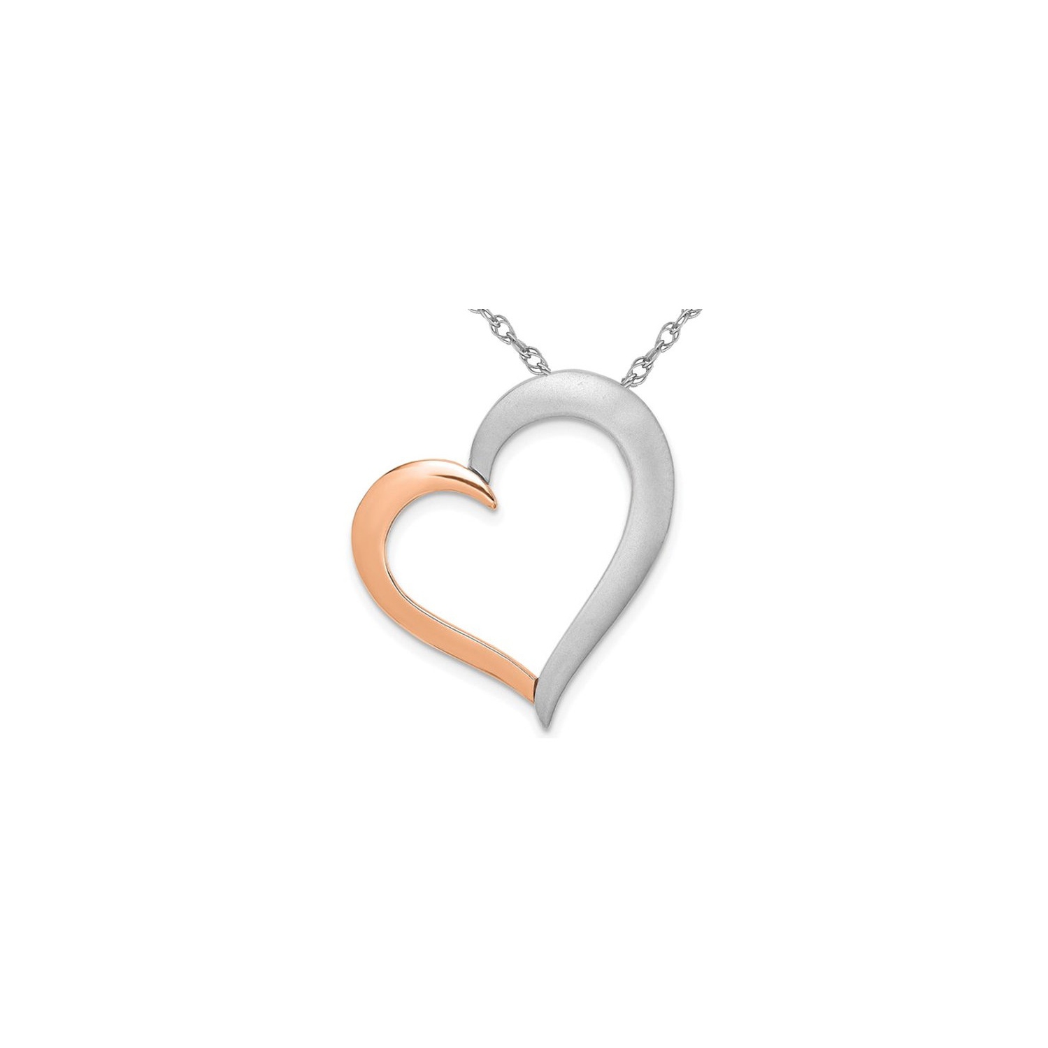 14K Yellow and Rose Gold Polished Heart Pendant Necklace with Chain