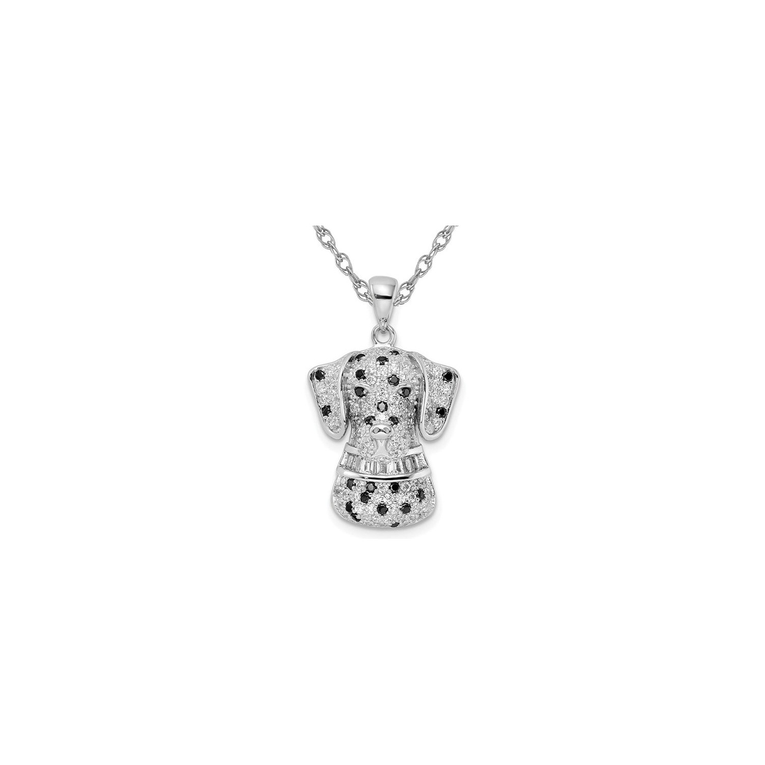 Sterling Silver Dalmatian Dog Pendant Necklace with Cubic Zirconias and Chain