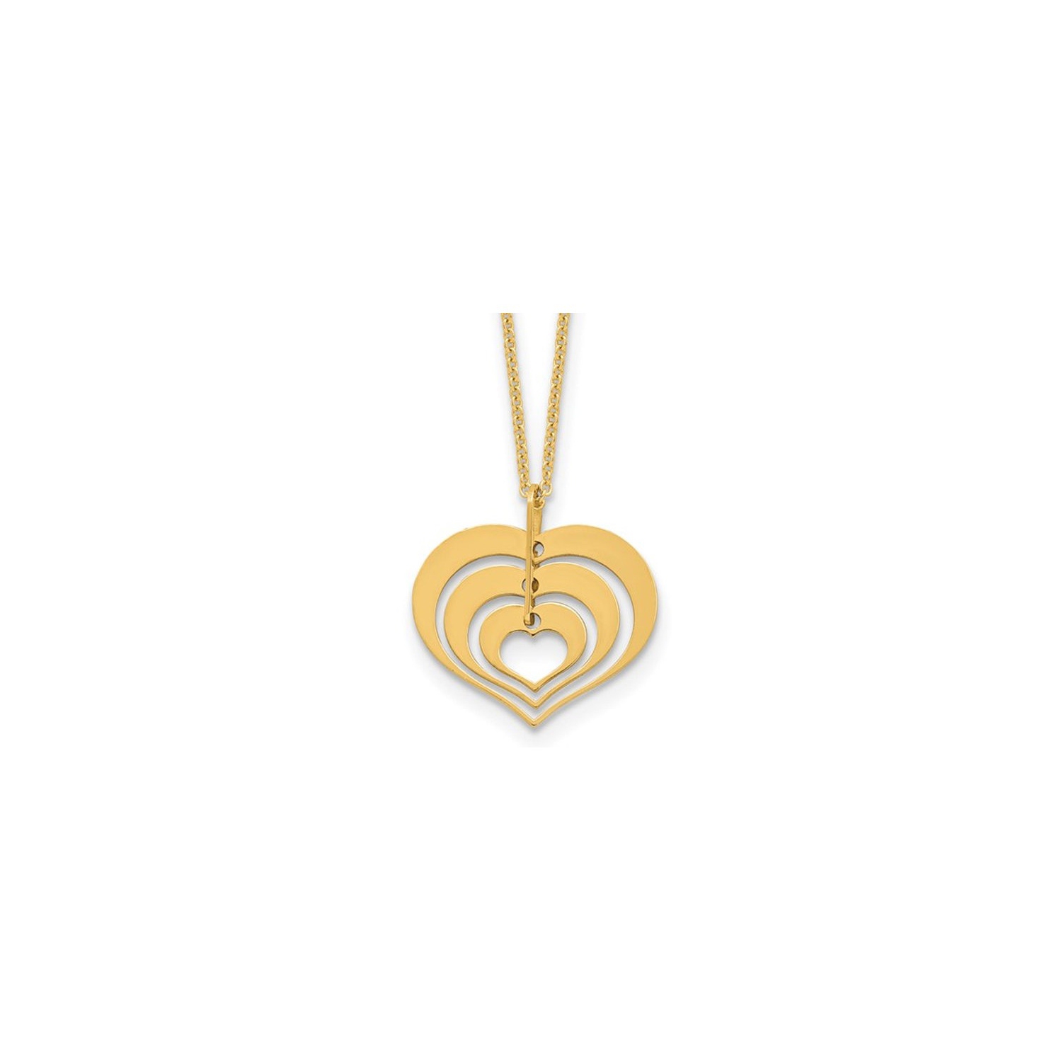 14K Yellow Gold Triple Heart Charm Pendant Necklace with Chain