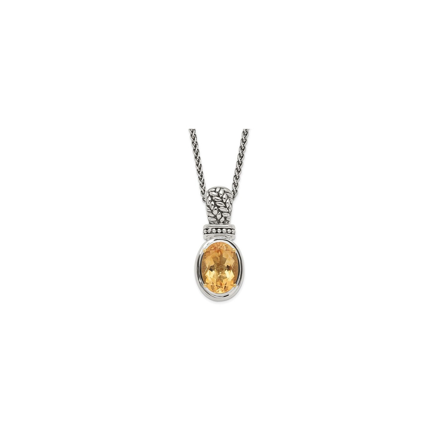5.50 Carat Citrine Drop Pendant Necklace in Antiqued Sterling Silver with Chain