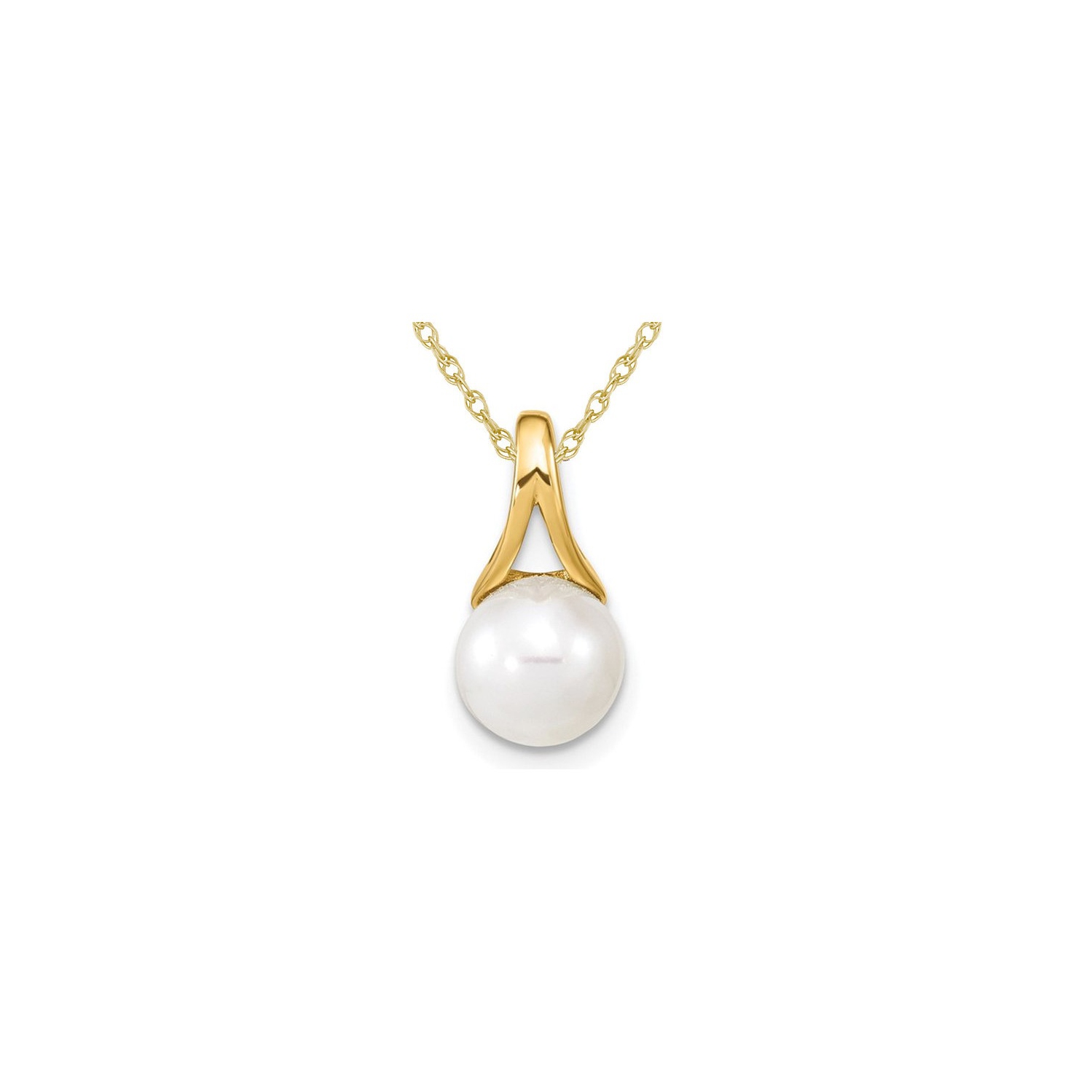 White Freshwater Cultured Pearl 7-8mm Pendant Necklace in 14K Yellow Gold with Chain