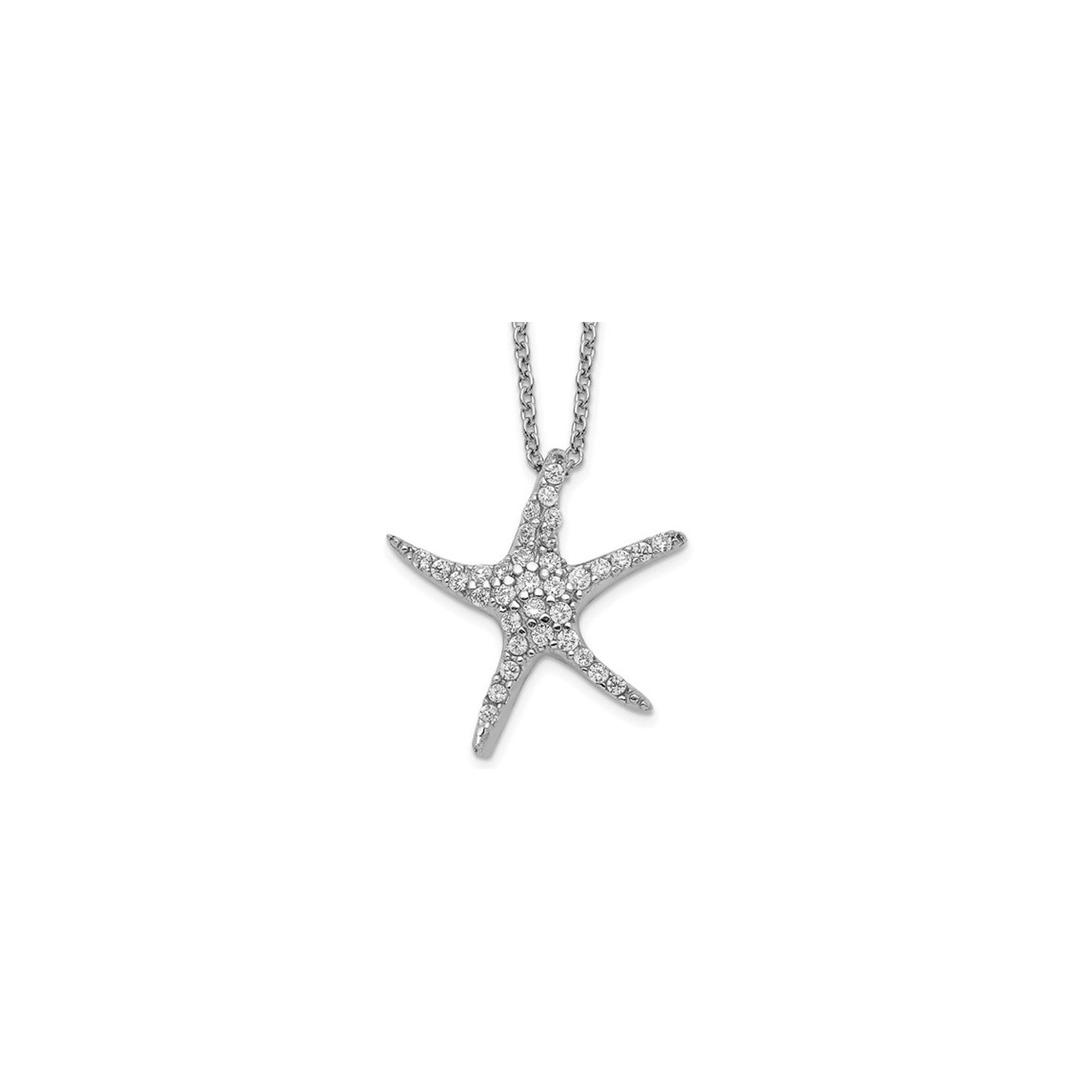 Sterling Silver Starfish Charm Pendant Necklace with Synthetic Cubic Zirconias