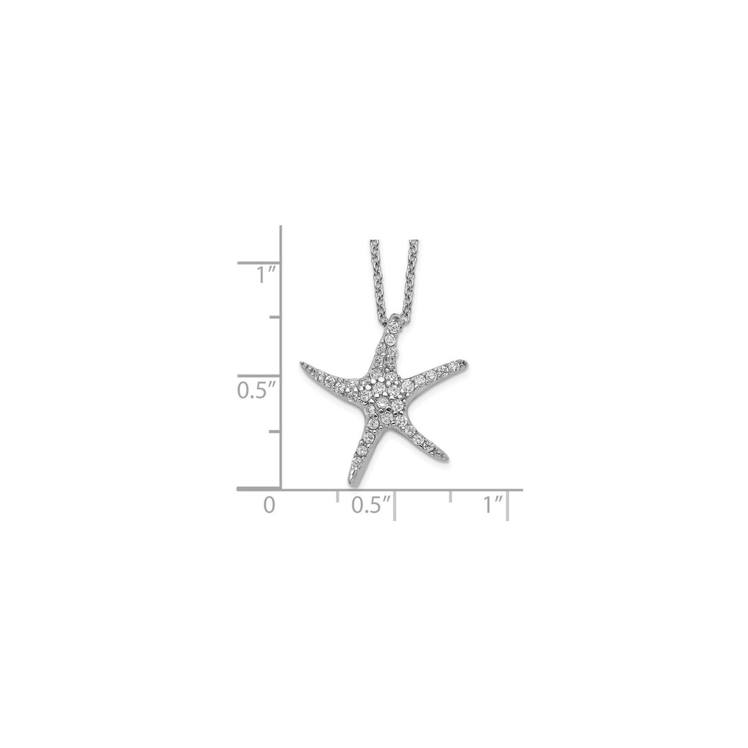 Sterling Silver Starfish Charm Pendant Necklace with Synthetic Cubic Zirconias