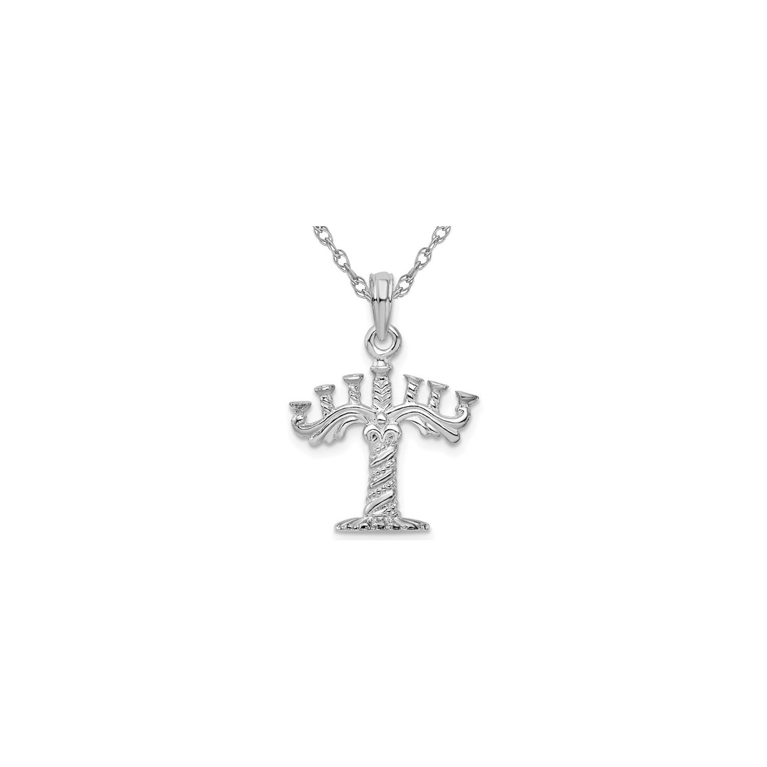 Sterling Silver Polished Menorah Charm Pendant Necklace Charm with Chain