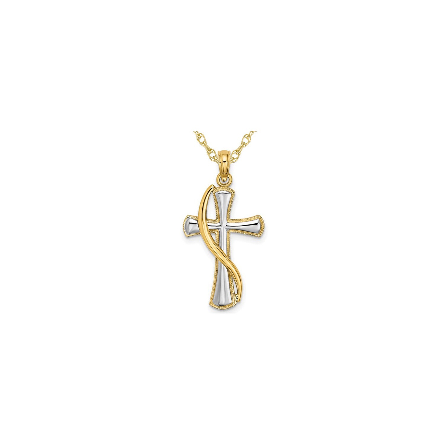 Cross Pendant Necklace in 14K Yellow and White Gold with Chain
