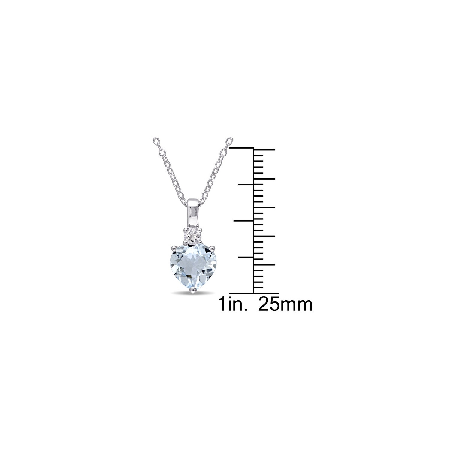 1.50 Carat Aquamarine Heart Solitaire Pendant Necklace in Sterling Silver with Chain and Lab-Created White Sapphires