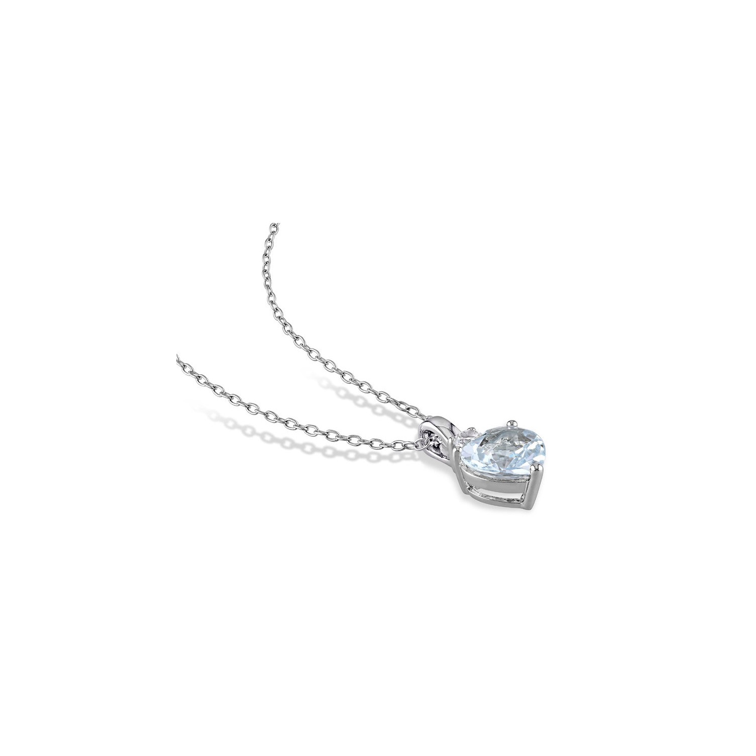 1.50 Carat Aquamarine Heart Solitaire Pendant Necklace in Sterling Silver with Chain and Lab-Created White Sapphires