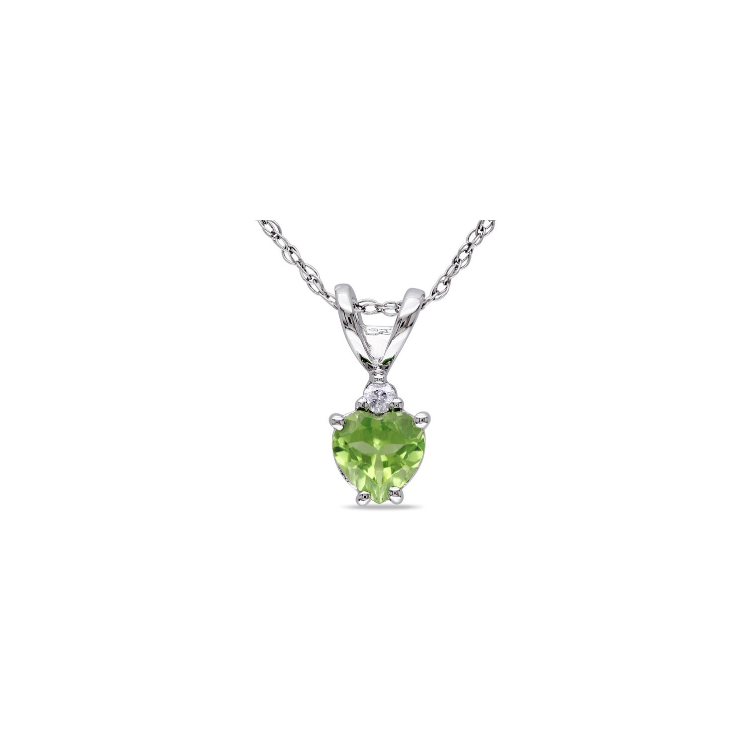 1/2 Carat Peridot Heart Pendant Necklace in 10K White Gold with Chain