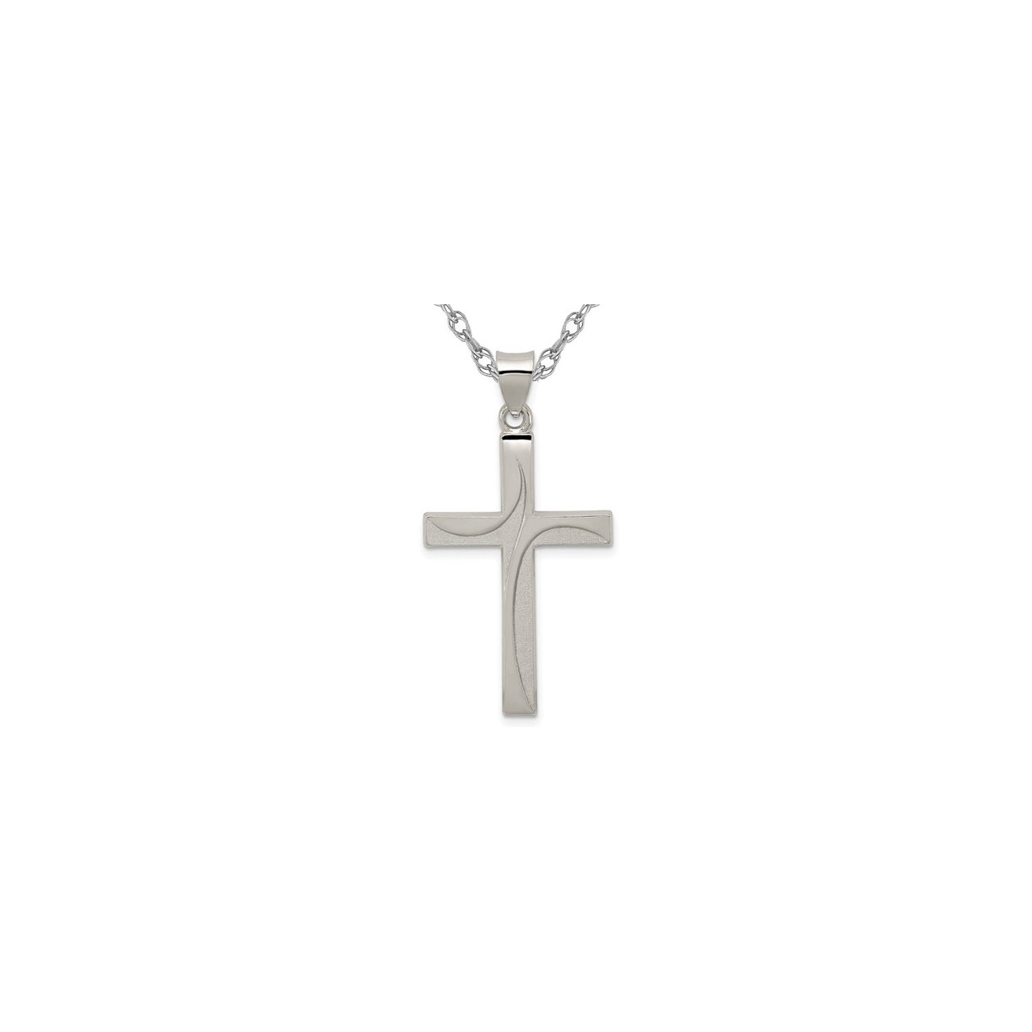 Sterling Silver Brushed and Polished Latin Cross Pendant Necklace with Chain
