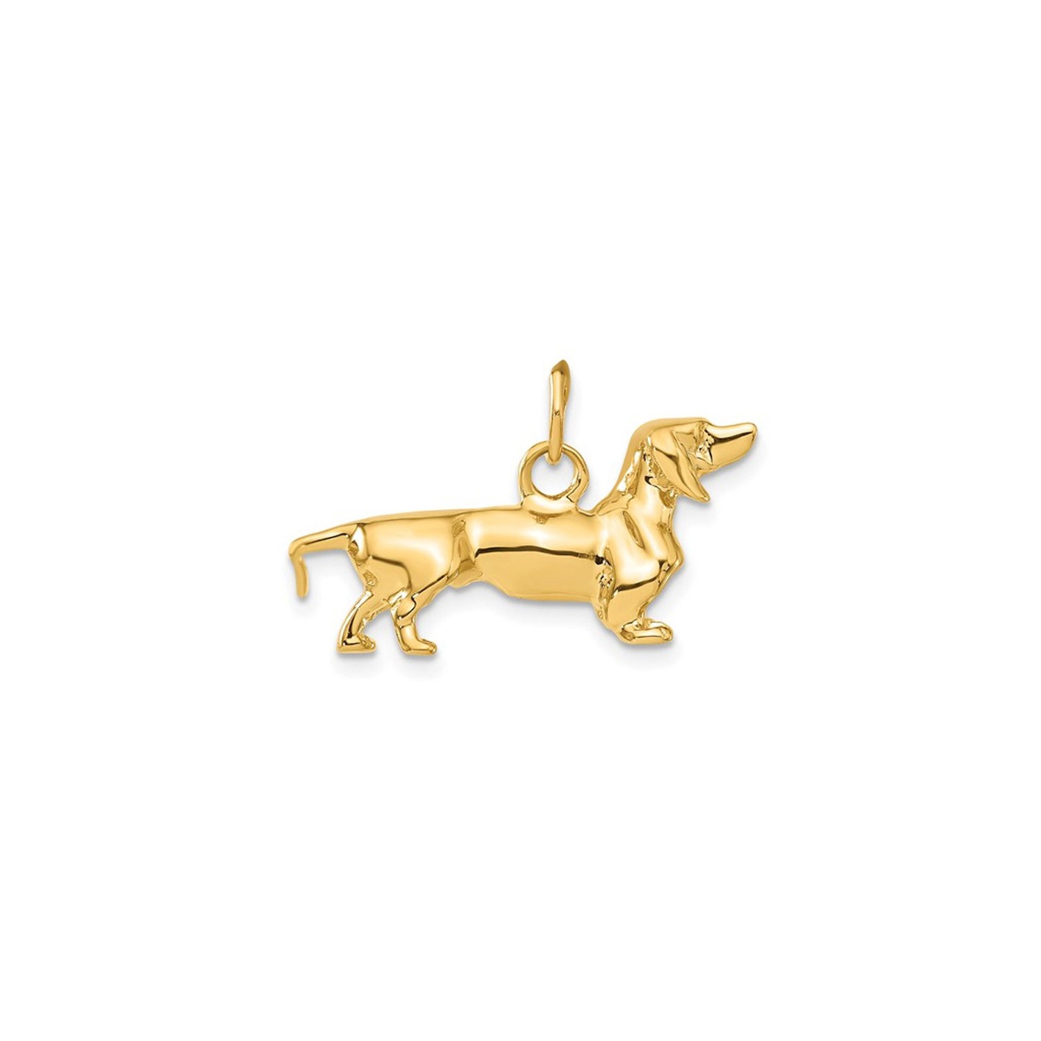 14K Yellow Gold 3D Dachshund Dog Charm Pendant