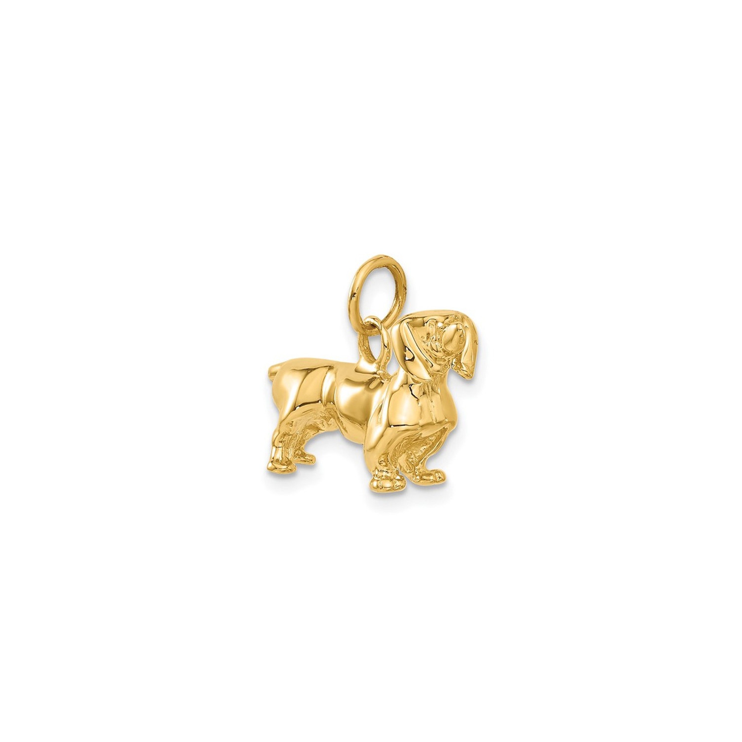 14K Yellow Gold 3D Dachshund Dog Charm Pendant