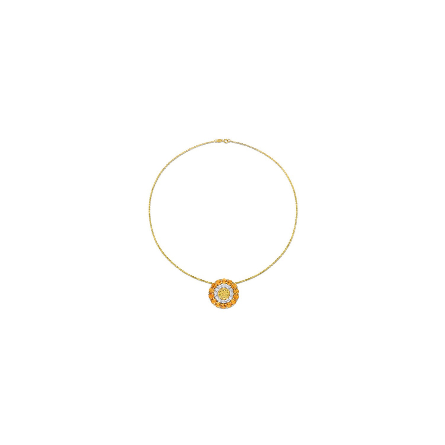 11.44 Carat Madeira Citrine and White Topaz Double Halo Pendant Necklace in Yellow Sterling Silver with Chain