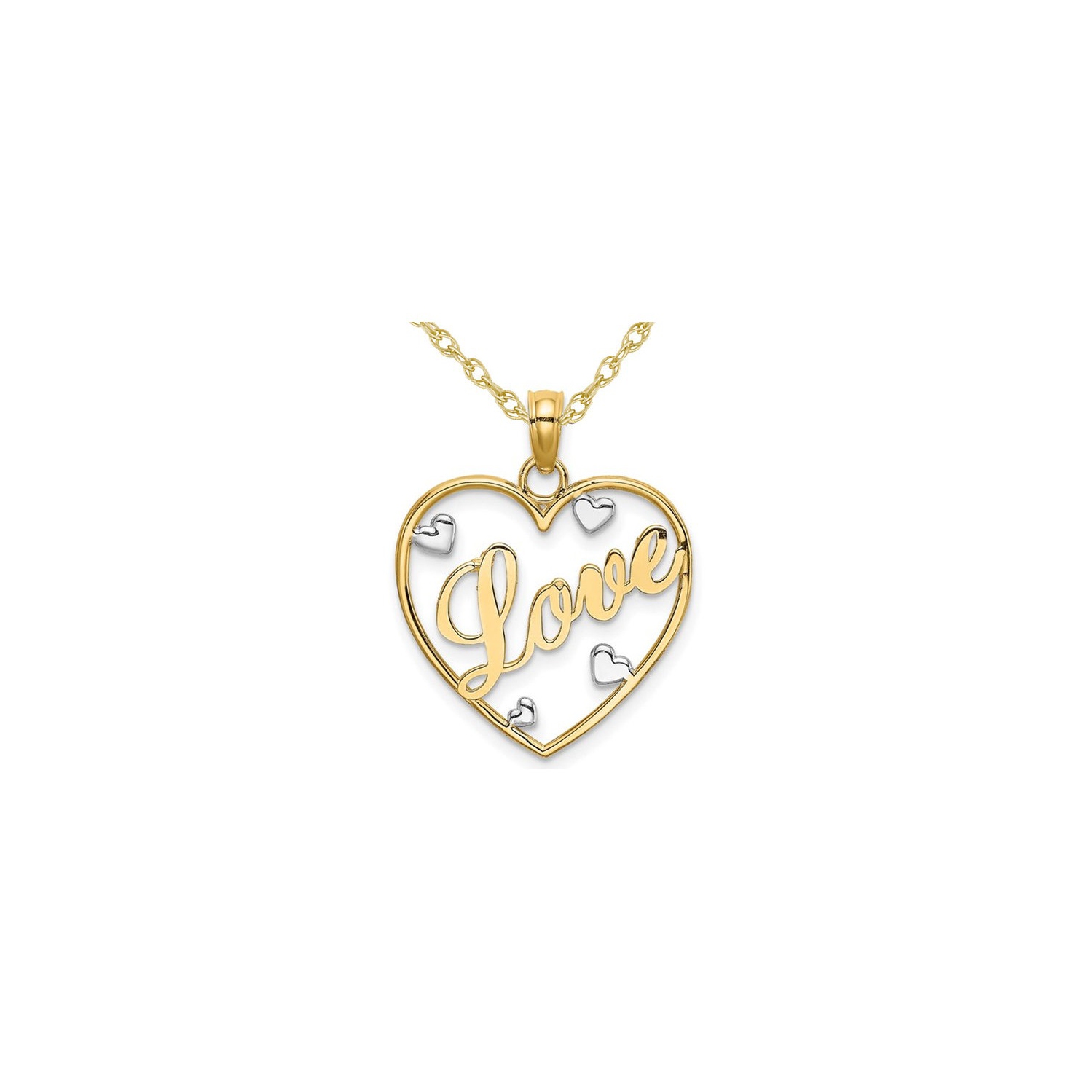 10K Yellow Gold Love Heart Pendant Necklace with Chain