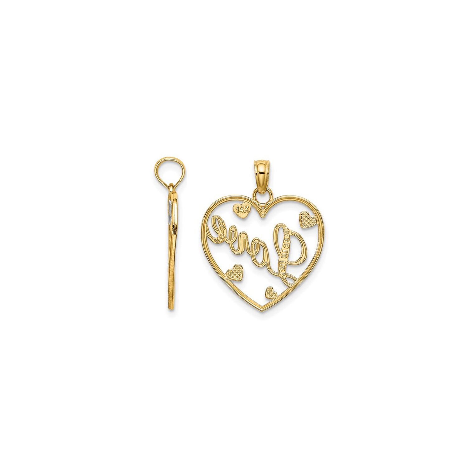10K Yellow Gold Love Heart Pendant Necklace with Chain