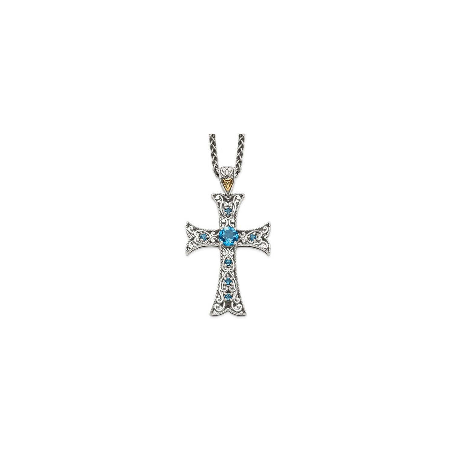 1.98 Carat London Blue Topaz Cross Pendant Necklace in Sterling Silver with Chain