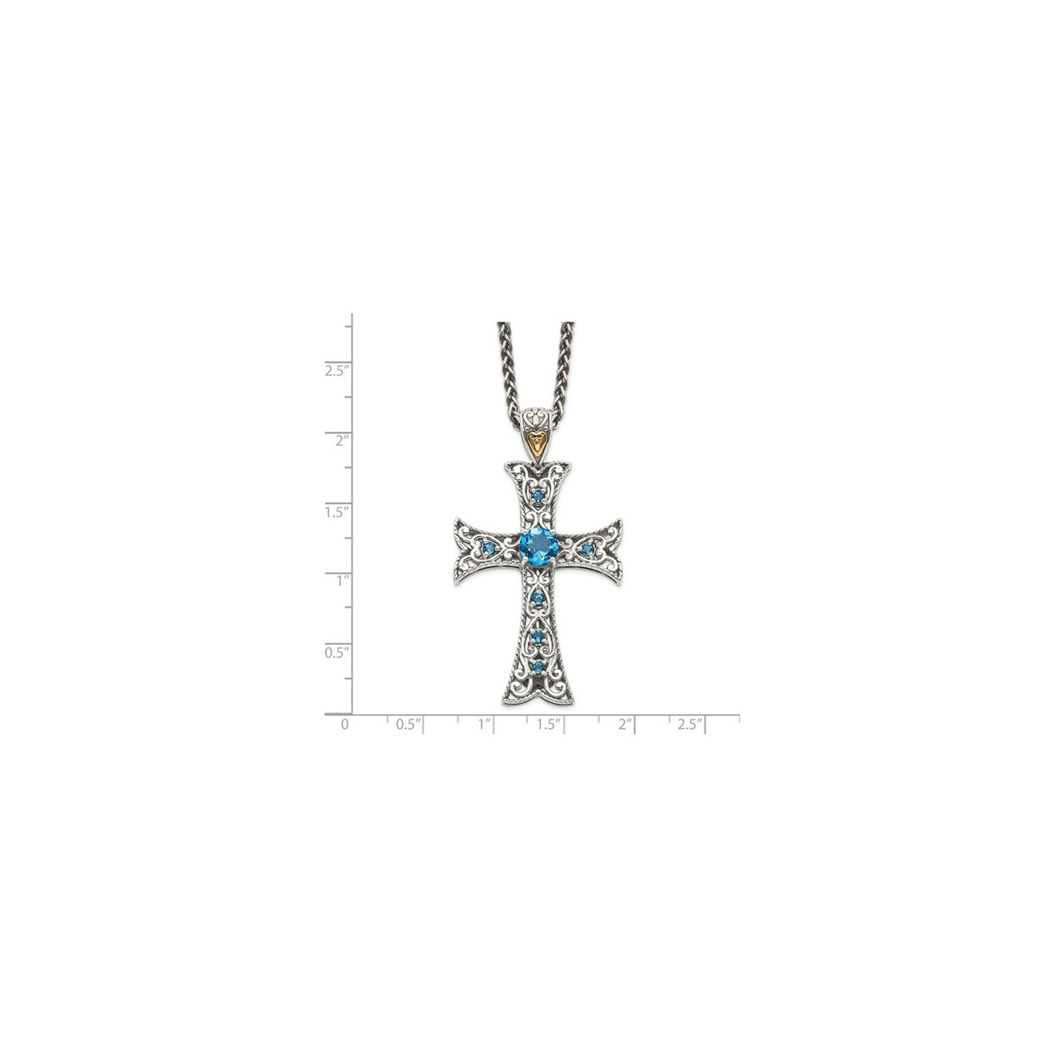 1.98 Carat London Blue Topaz Cross Pendant Necklace in Sterling Silver with Chain