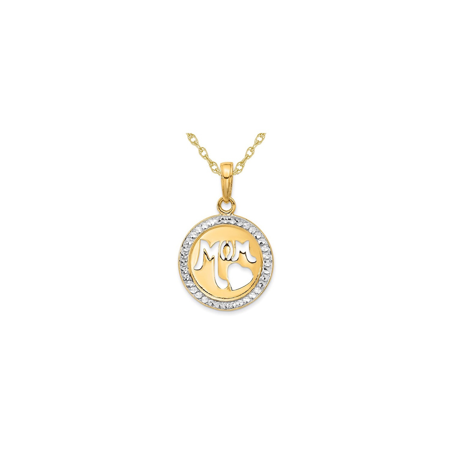 14K Yellow Gold MOM Cut-Out Circle Pendant Necklace with Chain