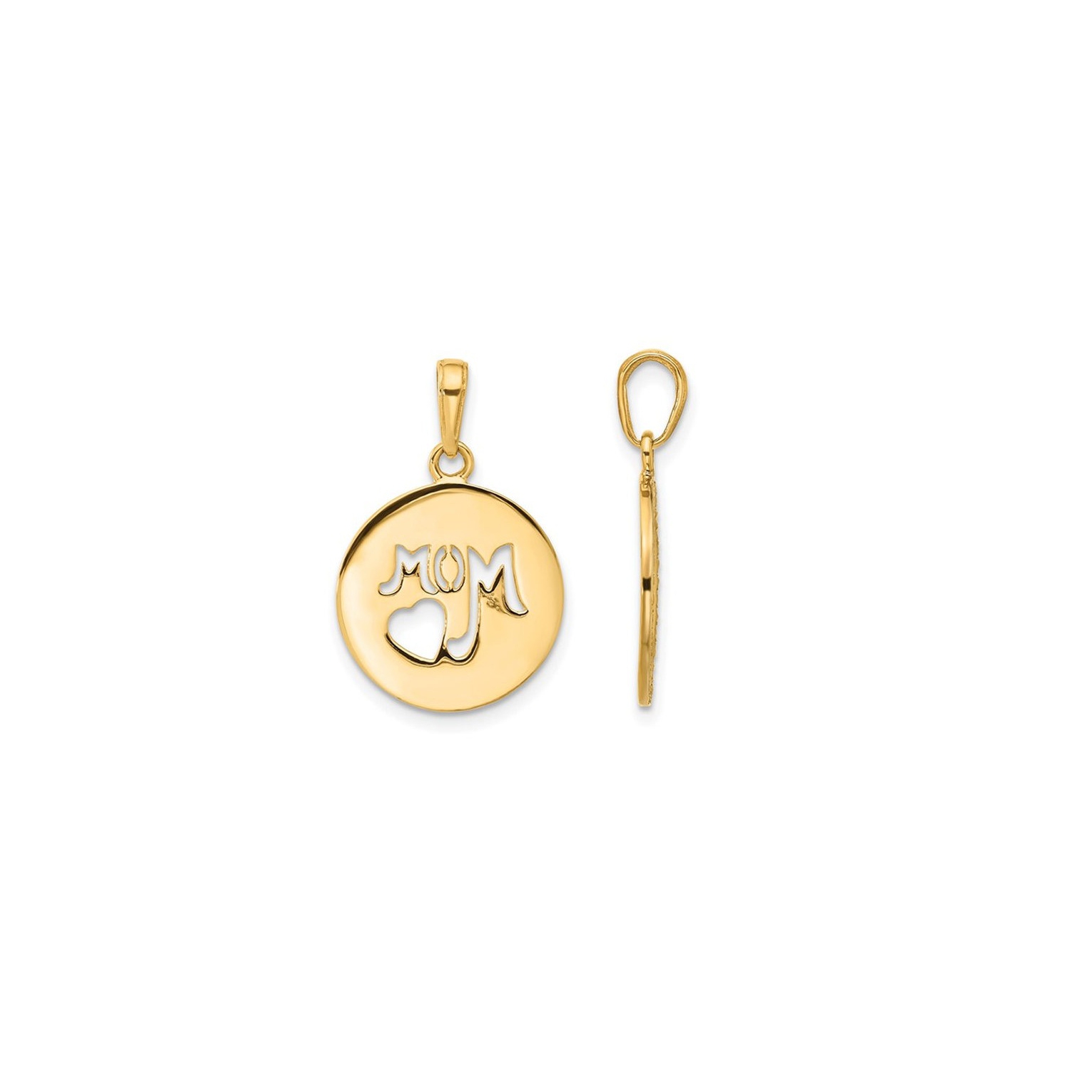 14K Yellow Gold MOM Cut-Out Circle Pendant Necklace with Chain