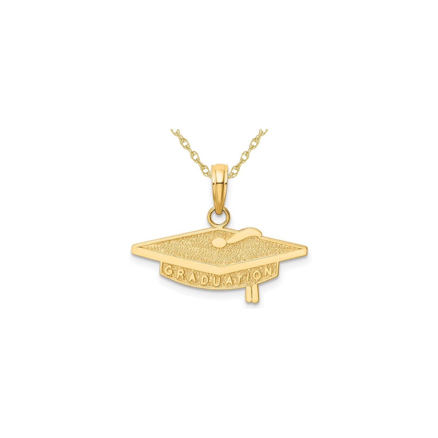 10K Yellow Gold Graduation Hat Charm Pendant Necklace with Chain