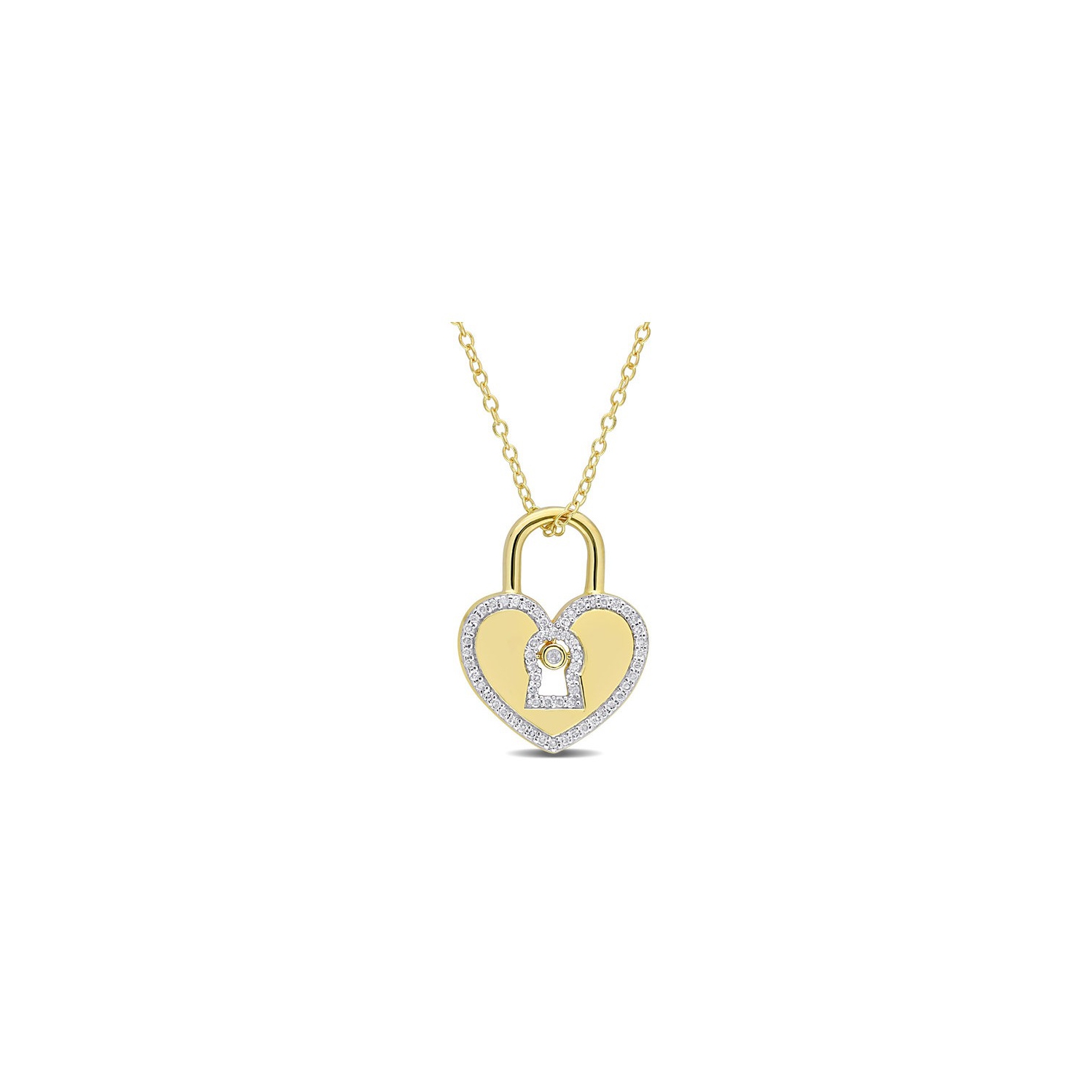 1/5 Carat Diamond Heart Lock Pendant Necklace in Yellow Plated Sterling Silver with Chain