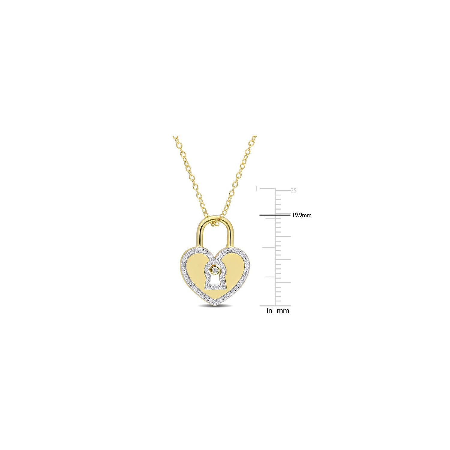 1/5 Carat Diamond Heart Lock Pendant Necklace in Yellow Plated Sterling Silver with Chain