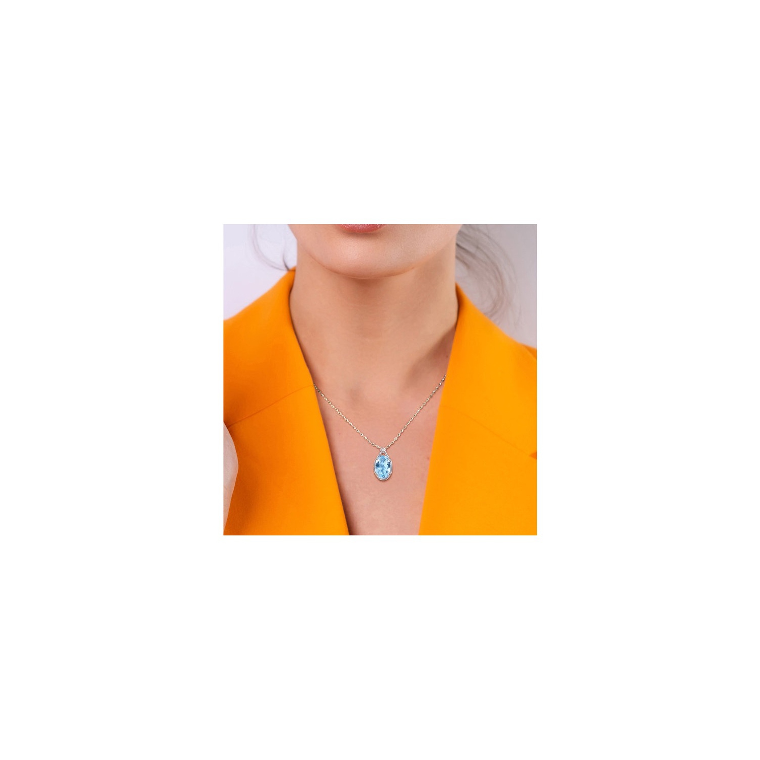 13.50 Carat Blue Topaz Solitaire Oval Pendant Necklace in Sterling Silver with Chain